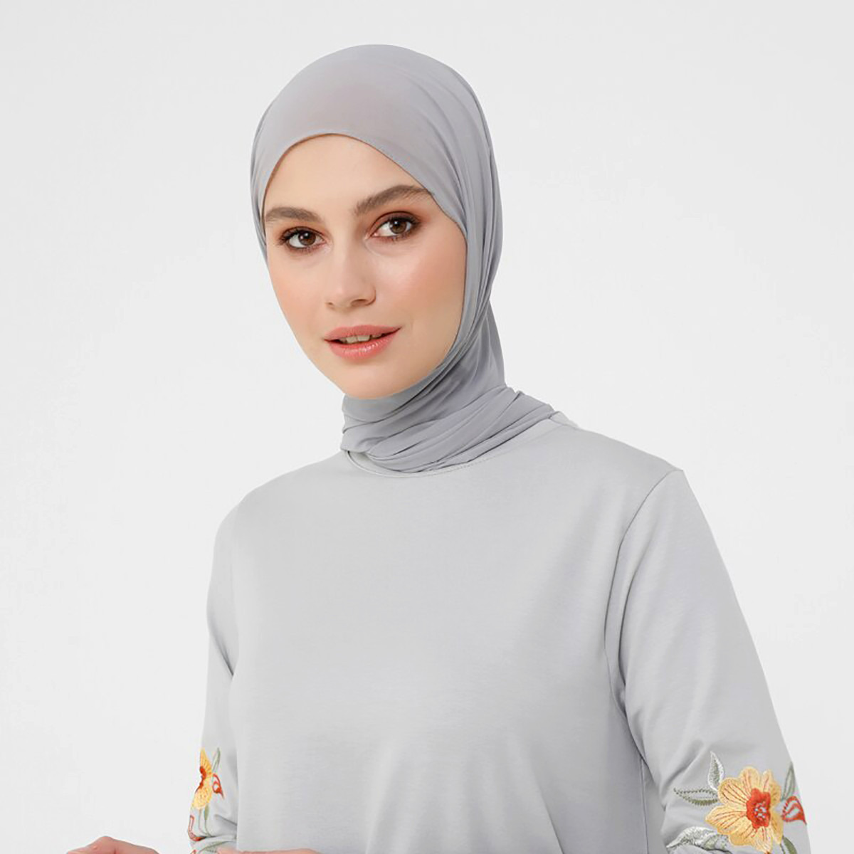 Women Solid Grey Round Neck Maxi Dress Refka By Modanisa-women-clothing-dresses-image-1