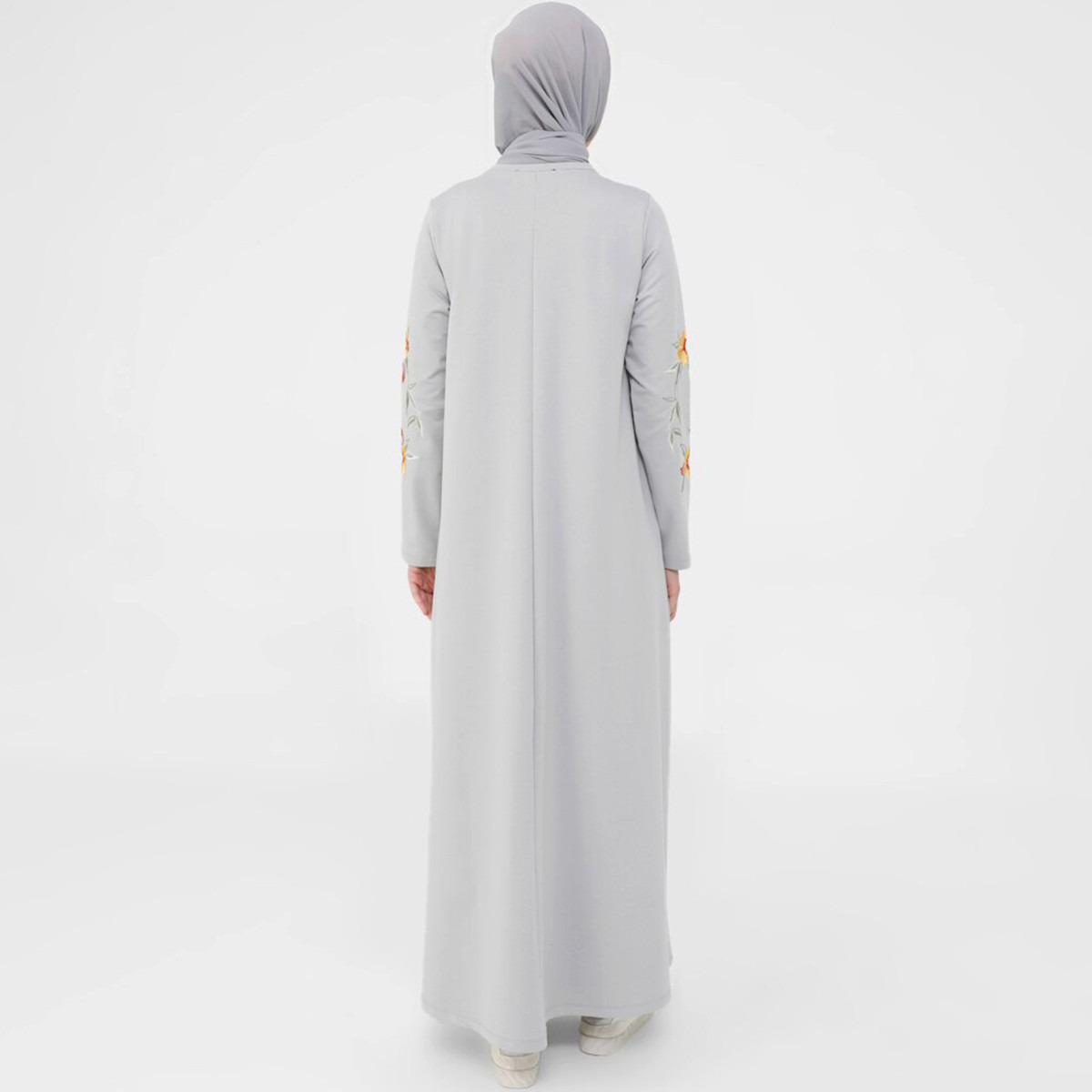 Women Solid Grey Round Neck Maxi Dress Refka By Modanisa-women-clothing-dresses-image-7