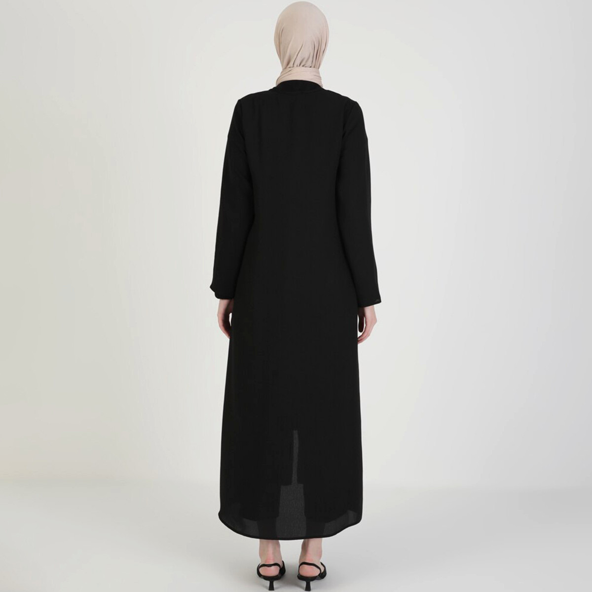 Women Embroidered Black Front Zipper Abaya ENSANUR MODA By Modanisa-women-arabicclothing-abayas-image-4