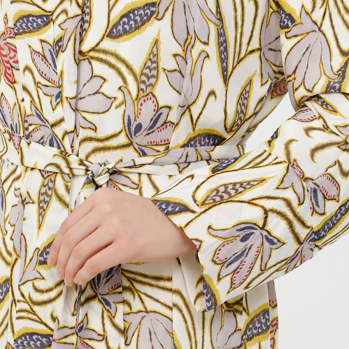 Modanisa Women Yellow Printed Open Front with Tie Belt Abaya-women-arabicclothing-abayas-image-4
