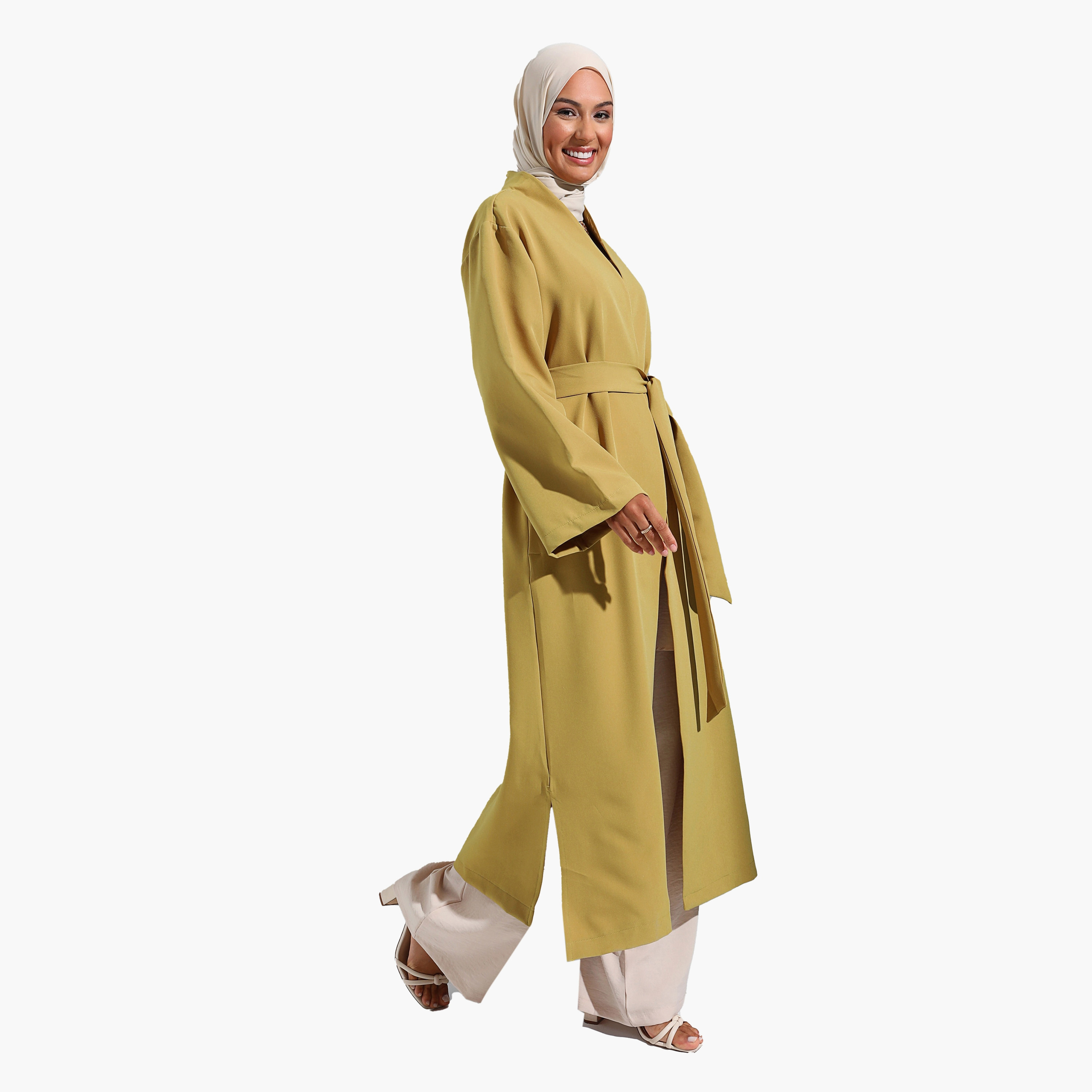 Modanisa Plain Shawl Collar Tie Belt Topcoat-women-clothing-coatsandjackets-coats-image-2