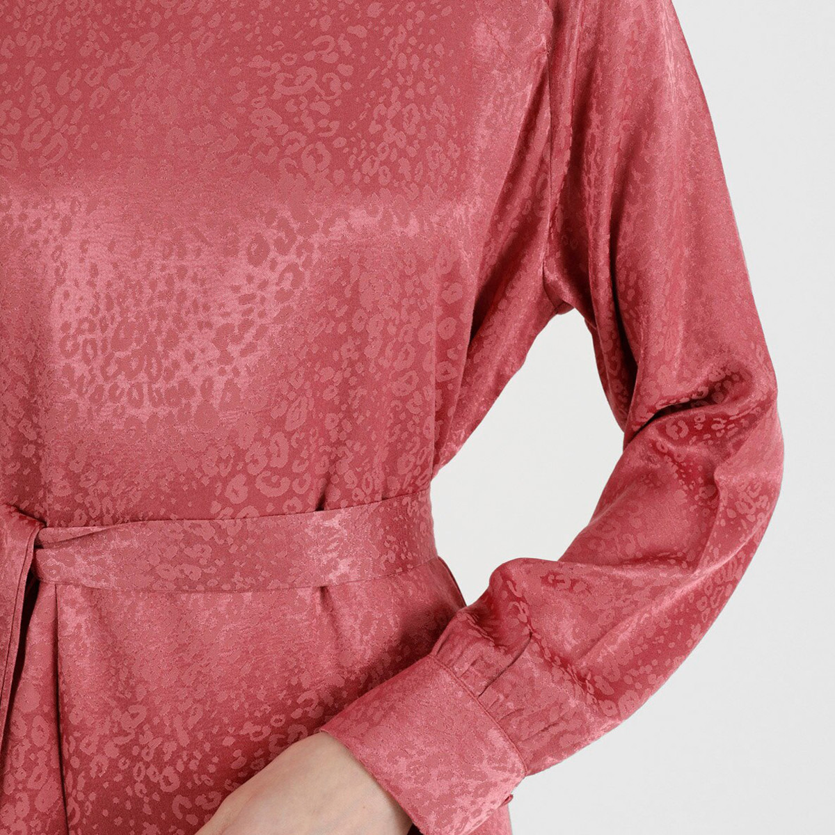 Modanisa Women Pink Printed Tie Belt Dress with Button Detail-women-clothing-dresses-image-4