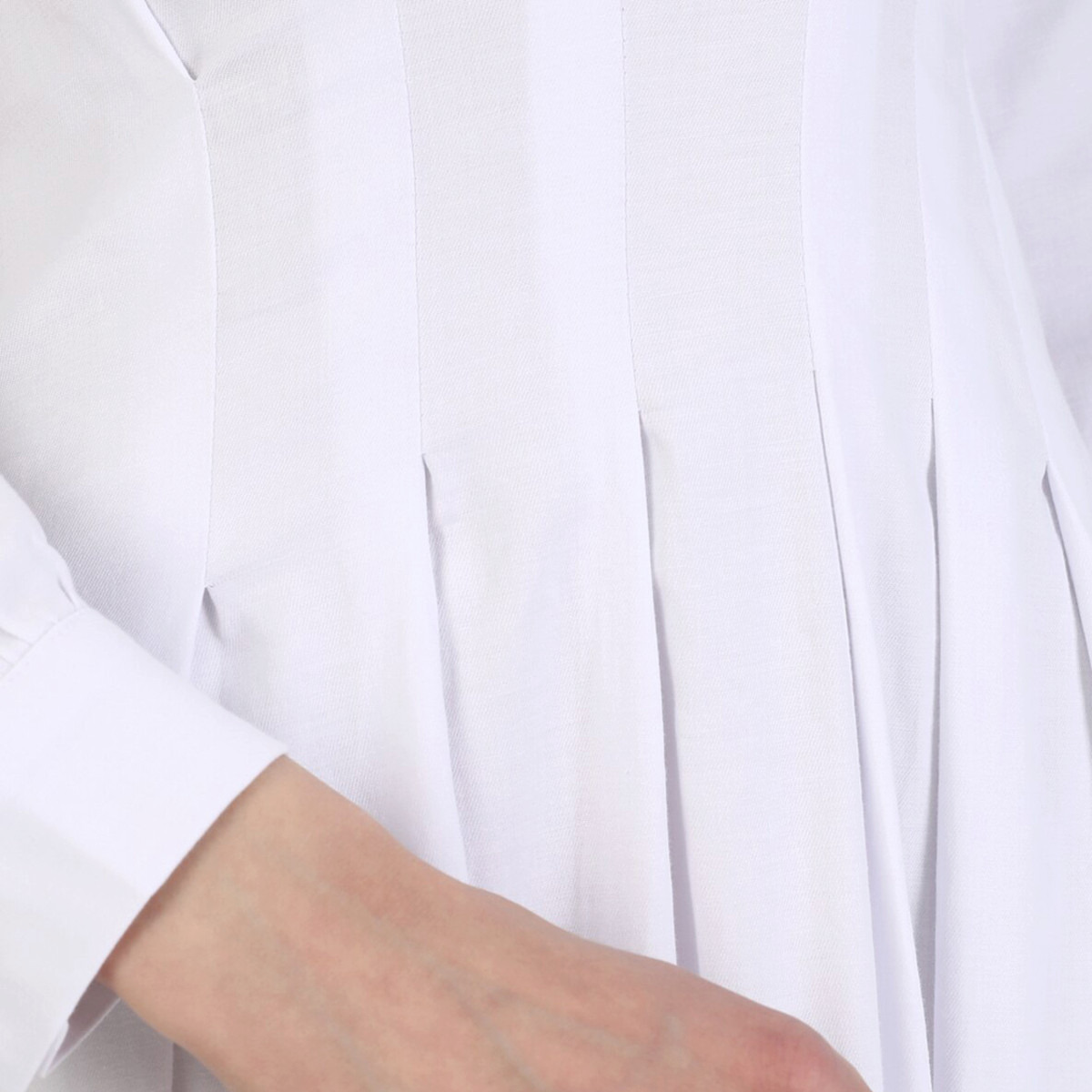 Modanisa Women White Plain Back Zipper Pleated Dress-women-clothing-dresses-image-4