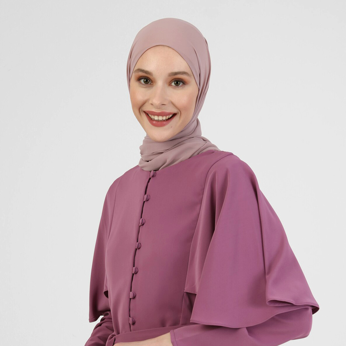 فستان مودانيسا نسائي بنفسجي سادة بحزام مع زر للإغلاق-women-clothing-dresses-image-3