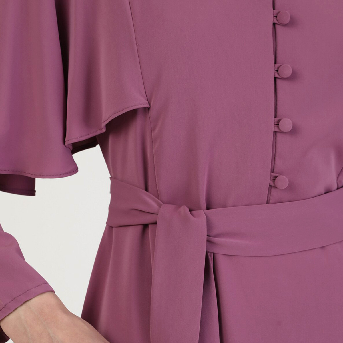 فستان مودانيسا نسائي بنفسجي سادة بحزام مع زر للإغلاق-women-clothing-dresses-image-4