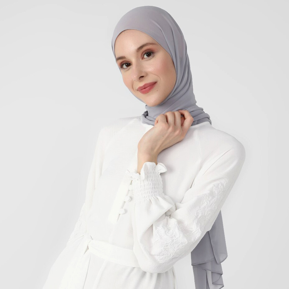 فستان مودانيسا نسائي ابیض سادة بحزام مع زر للإغلاق-women-clothing-dresses-image-3
