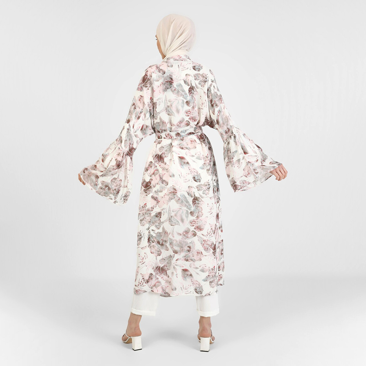 Modanisa Women Multicolour Floral V-Neck Tie Belt Abaya-women-arabicclothing-abayas-image-2