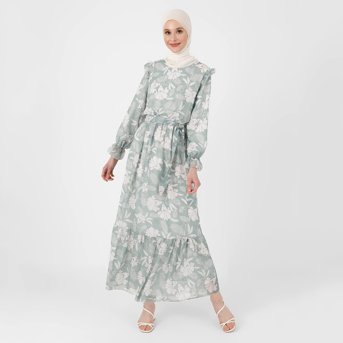 فستان مودانيسا نسائي أخضر برباط زهور وياقة دائرية-women-clothing-dresses-image-1