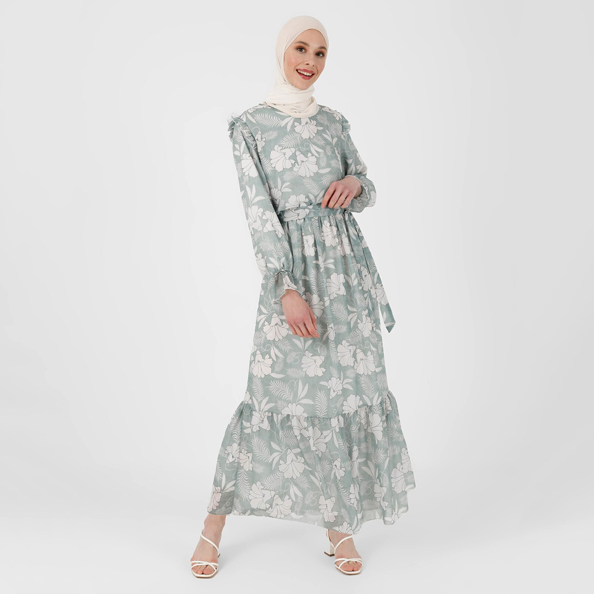 فستان مودانيسا نسائي أخضر برباط زهور وياقة دائرية-women-clothing-dresses-image-2