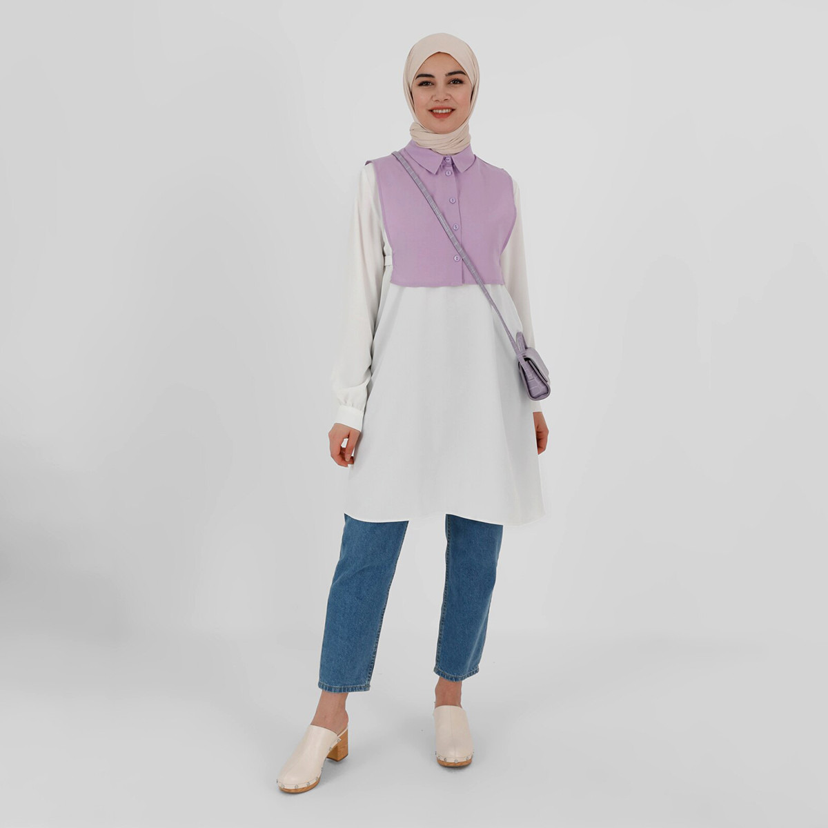 تونيك نسائي من مودانيسا بلون ليلك سادة برقبة دائرية مع ازرار-women-clothing-shirtsandblouses-blouses-image-1
