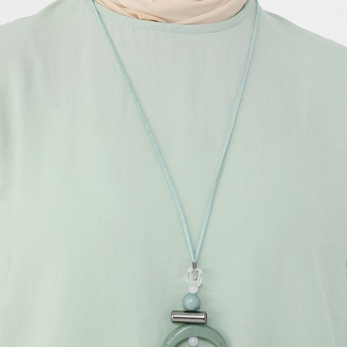 Modanisa Women Mint Solid Crew Neck Back Keyhole Button Tunic-women-clothing-shirtsandblouses-blouses-image-6