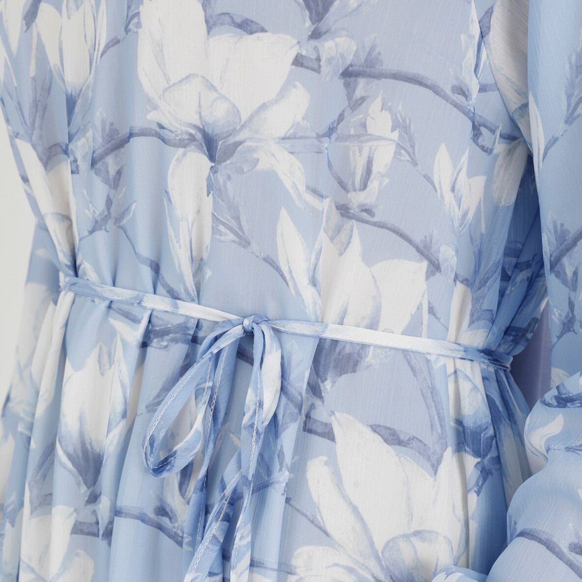 Modanisa Women Blue Floral Ruffled Neck Tie Front Jalabiya-women-clothing-dresses-image-4