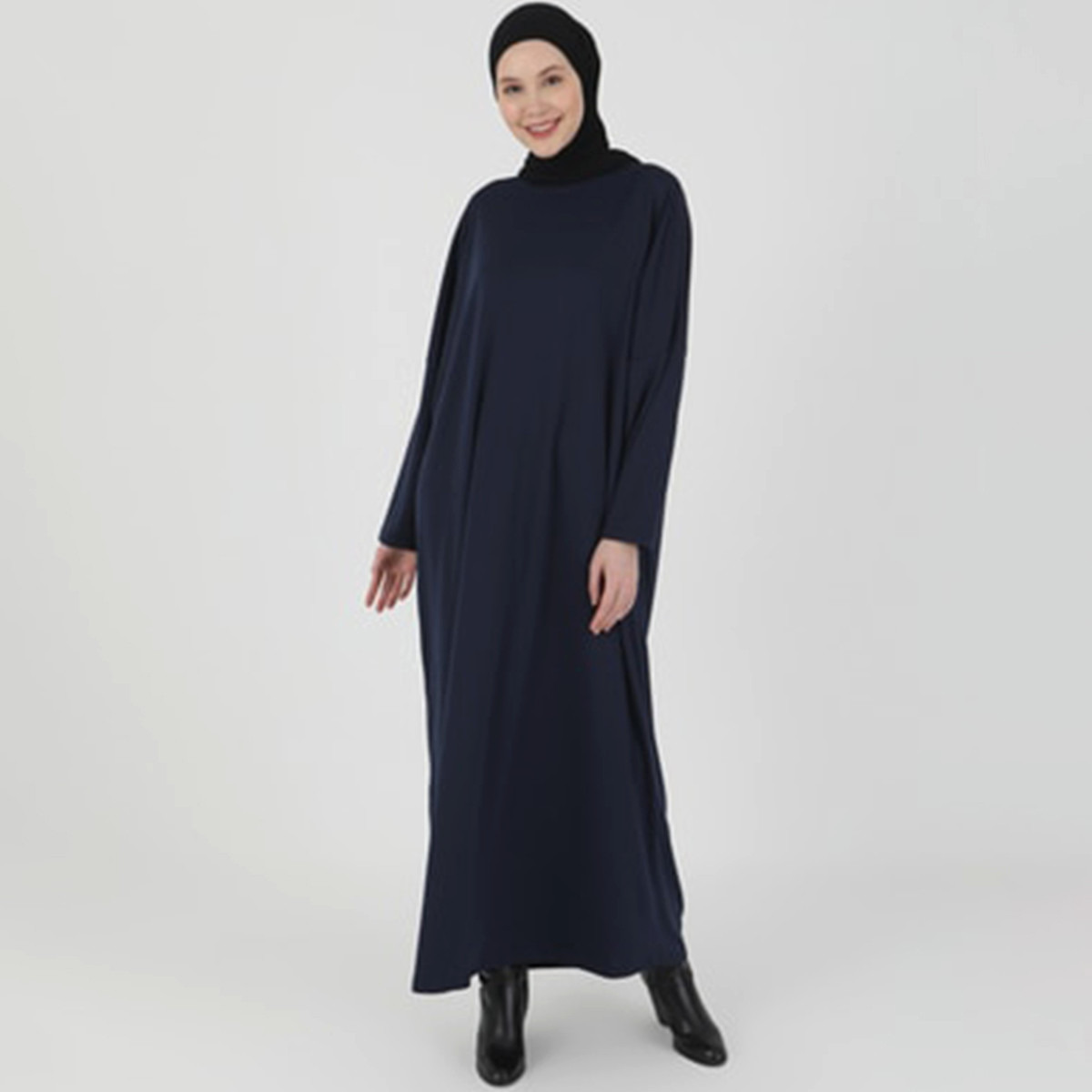 Women Solid Navy Blue Long Sleeves Abaya ZENANE By Modanisa-women-arabicclothing-abayas-image-2