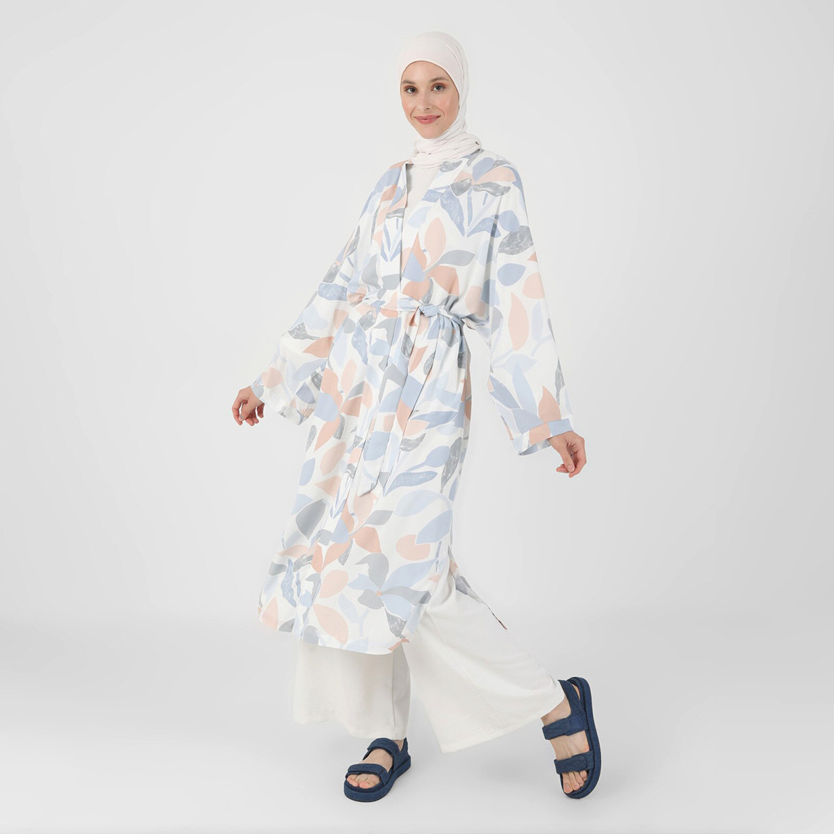 عباية نسائية من مودانيسا مطبوعة بمتعددة الألوان مع حزام ربط وعنق على شكل وى-women-arabicclothing-abayas-image-1