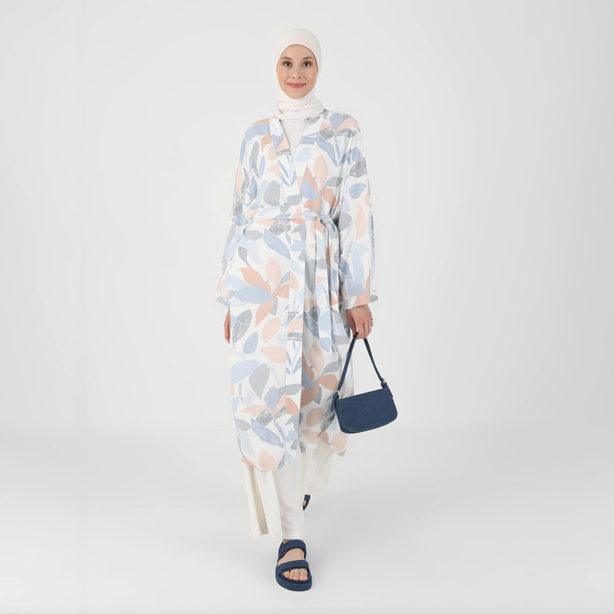 عباية نسائية من مودانيسا مطبوعة بمتعددة الألوان مع حزام ربط وعنق على شكل وى-women-arabicclothing-abayas-image-2