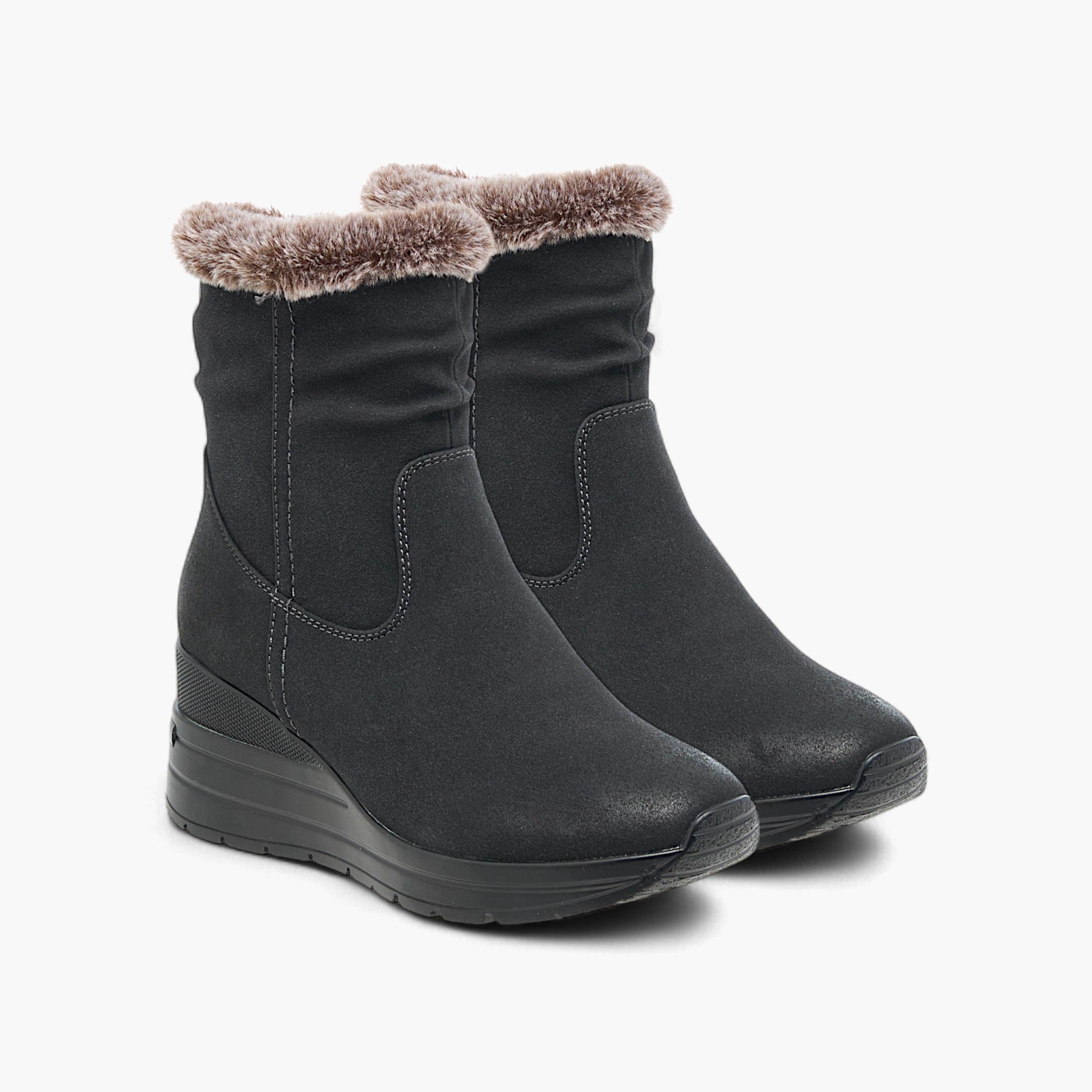 Celeste Women's Plush Detail Ankle Boots with Zip Closure and Wedge Heels-women-shoes-boots-image-1