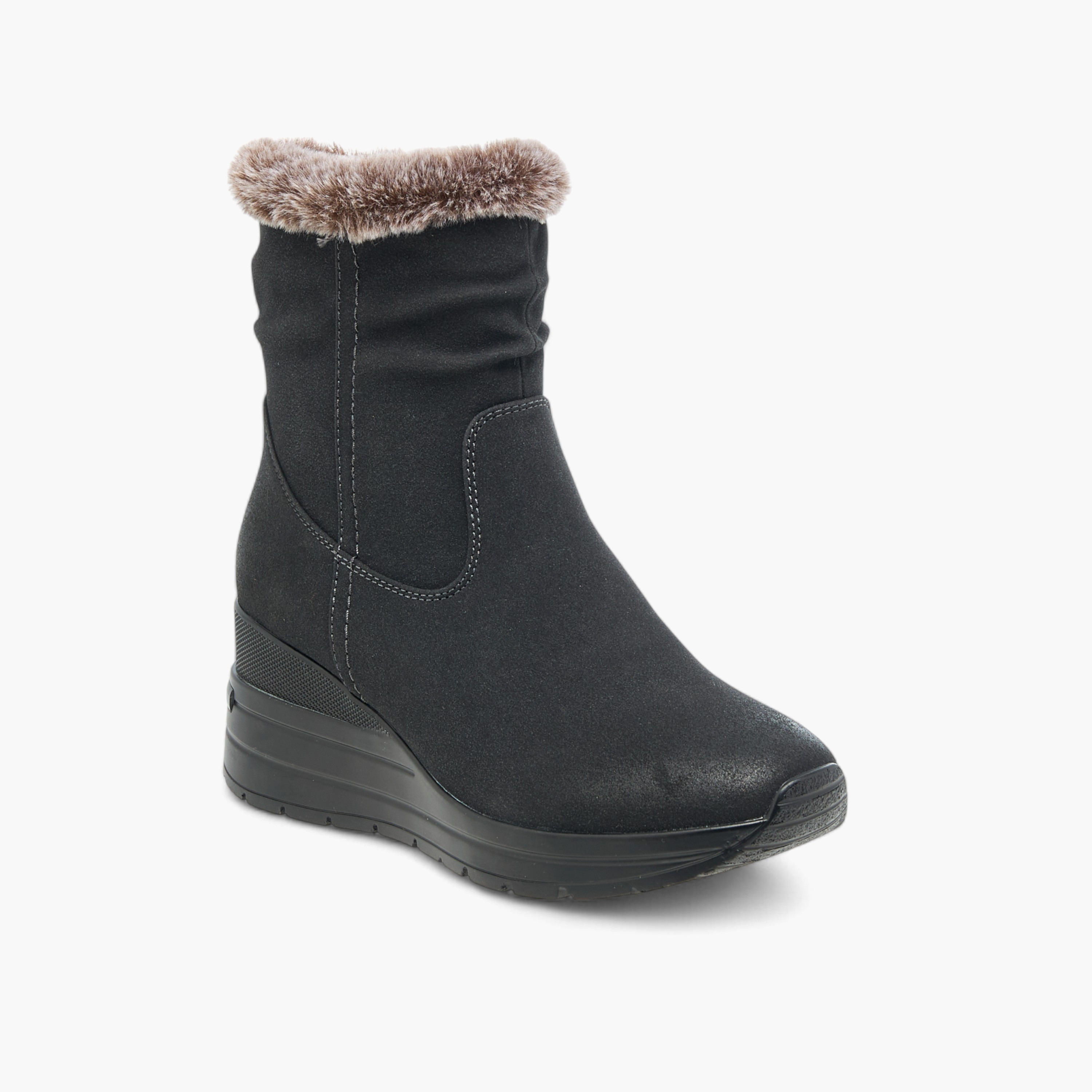 Celeste Women's Plush Detail Ankle Boots with Zip Closure and Wedge Heels-women-shoes-boots-image-7
