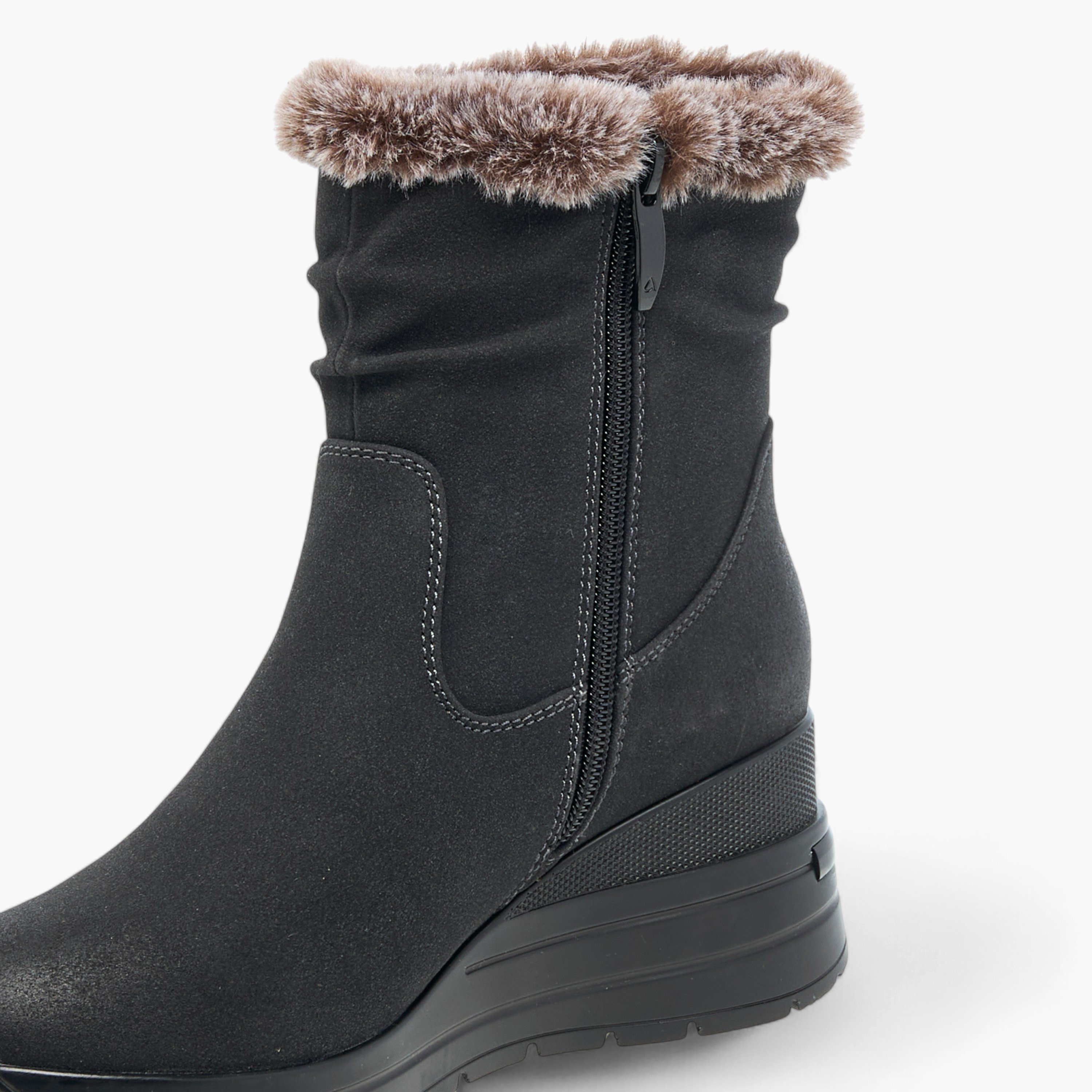 Celeste Women's Plush Detail Ankle Boots with Zip Closure and Wedge Heels-women-shoes-boots-image-9
