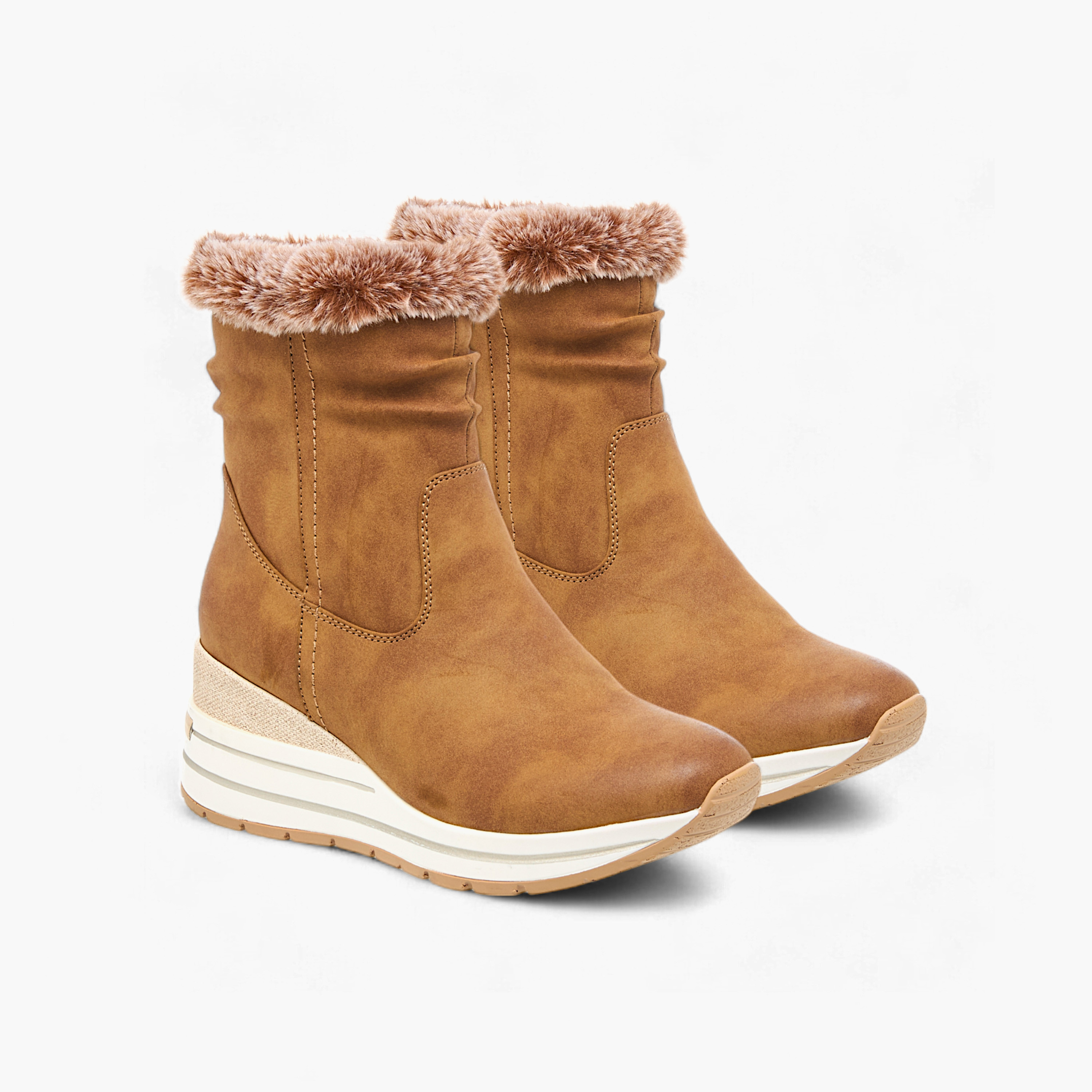 Celeste Women's Plush Detail Ankle Boots with Zip Closure and Wedge Heels-women-shoes-boots-image-1