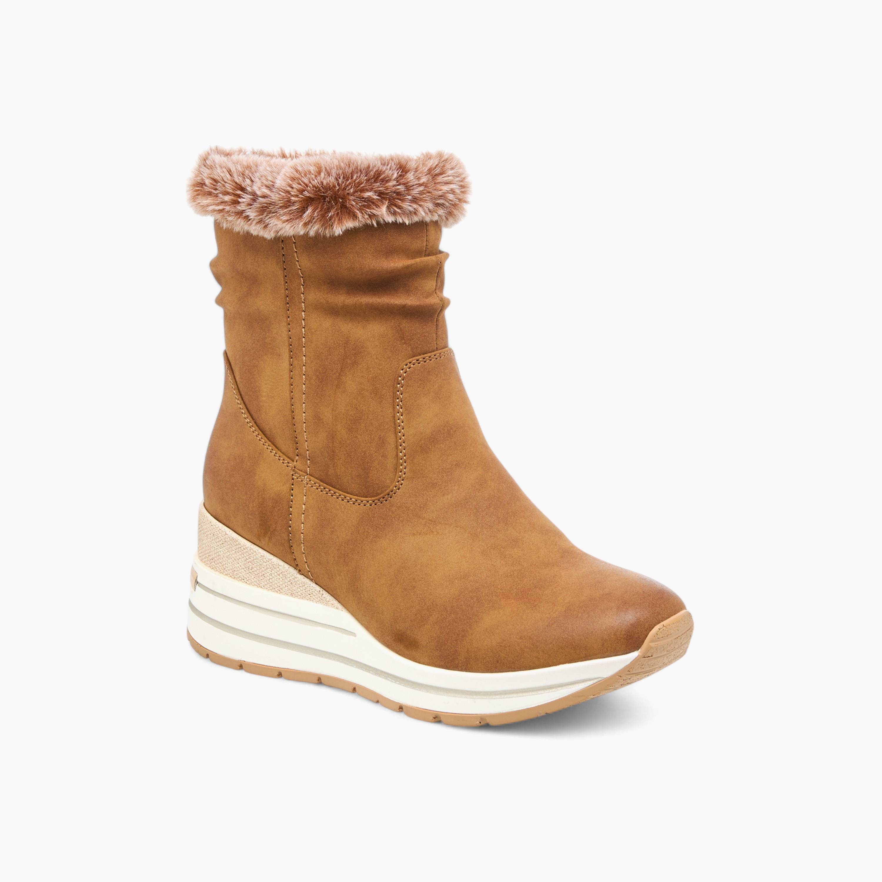 Celeste Women's Plush Detail Ankle Boots with Zip Closure and Wedge Heels-women-shoes-boots-image-2