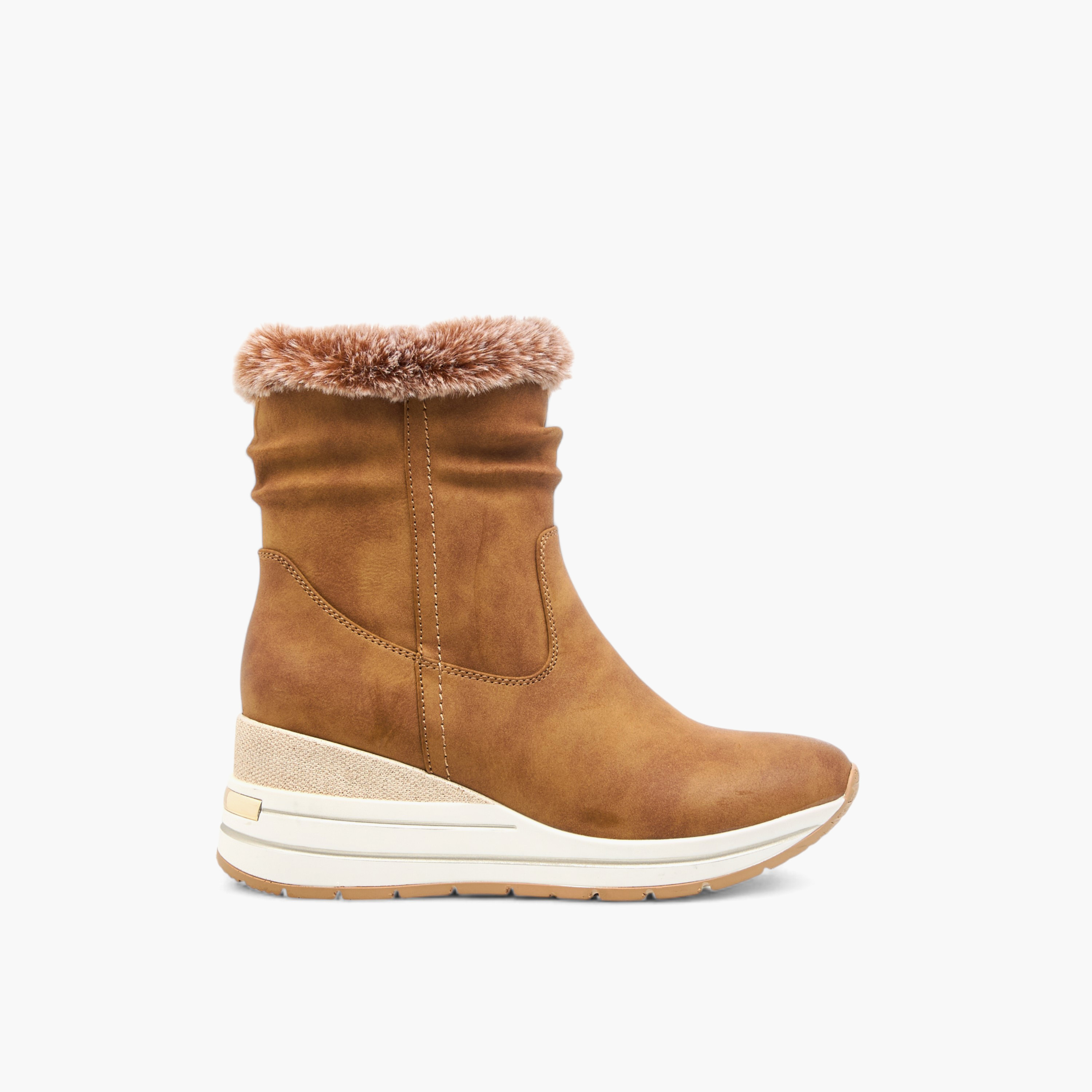 Celeste Women's Plush Detail Ankle Boots with Zip Closure and Wedge Heels-women-shoes-boots-image-3