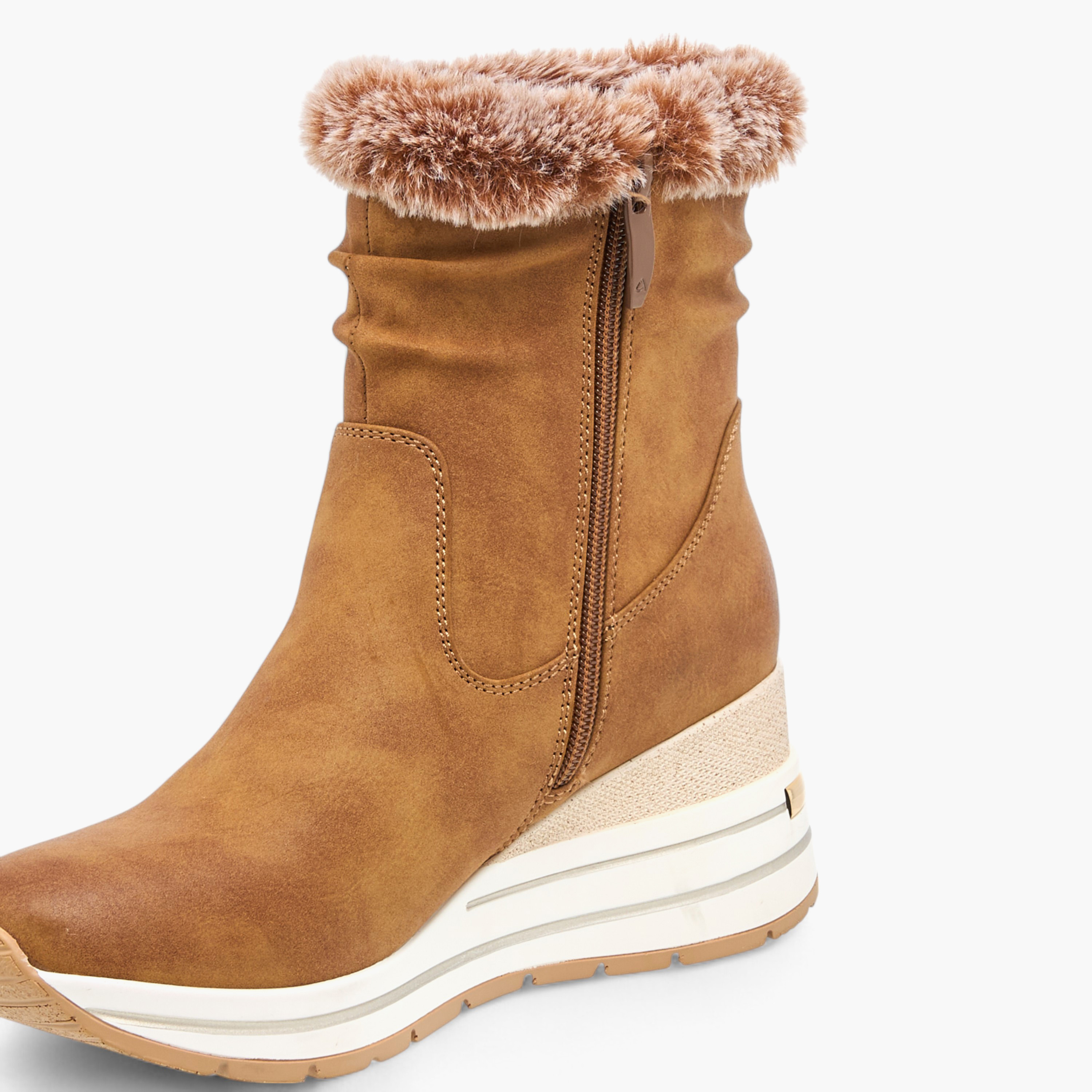 Celeste Women's Plush Detail Ankle Boots with Zip Closure and Wedge Heels-women-shoes-boots-image-4