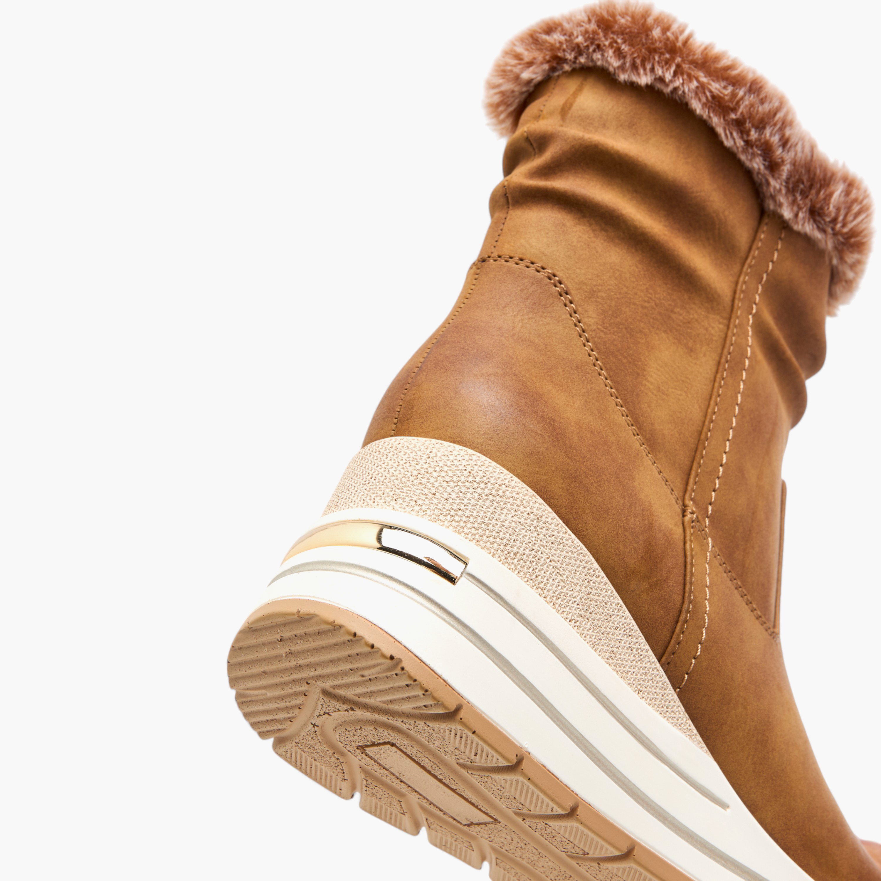 Celeste Women's Plush Detail Ankle Boots with Zip Closure and Wedge Heels-women-shoes-boots-image-5