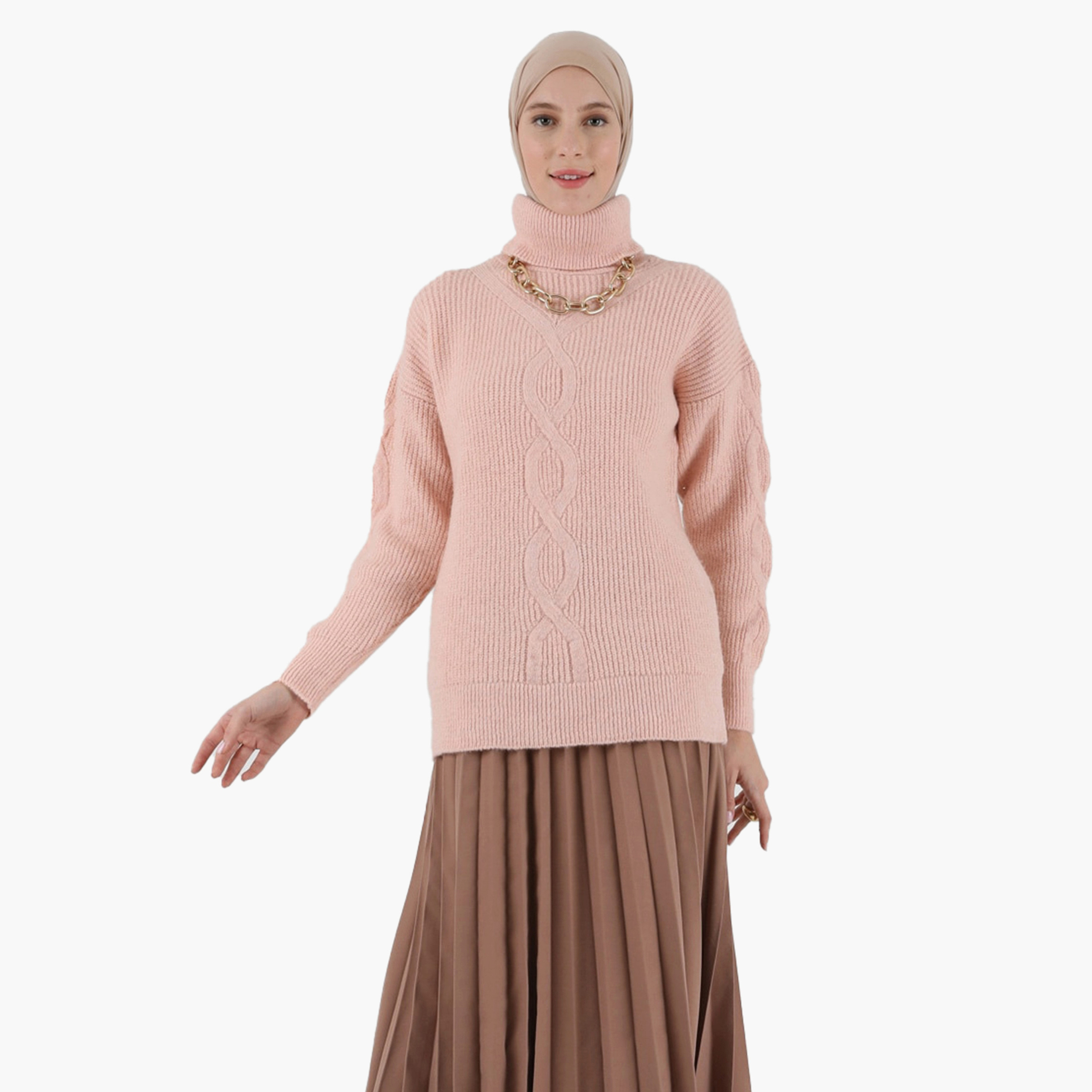 تونيك منسوج مضلع بياقة سلحفاة من مودانيسا-women-clothing-shirtsandblouses-blouses-image-1
