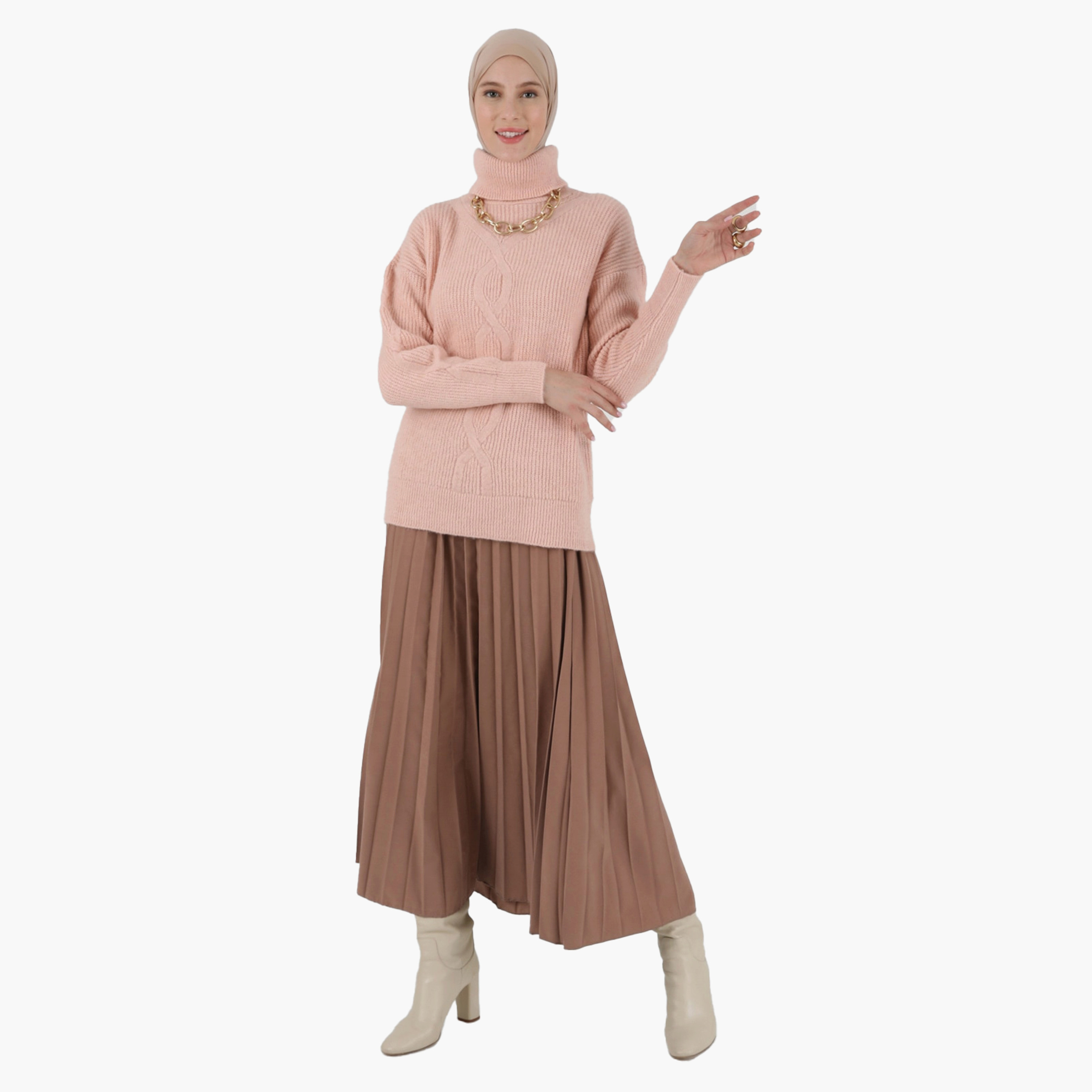 تونيك منسوج مضلع بياقة سلحفاة من مودانيسا-women-clothing-shirtsandblouses-blouses-image-2