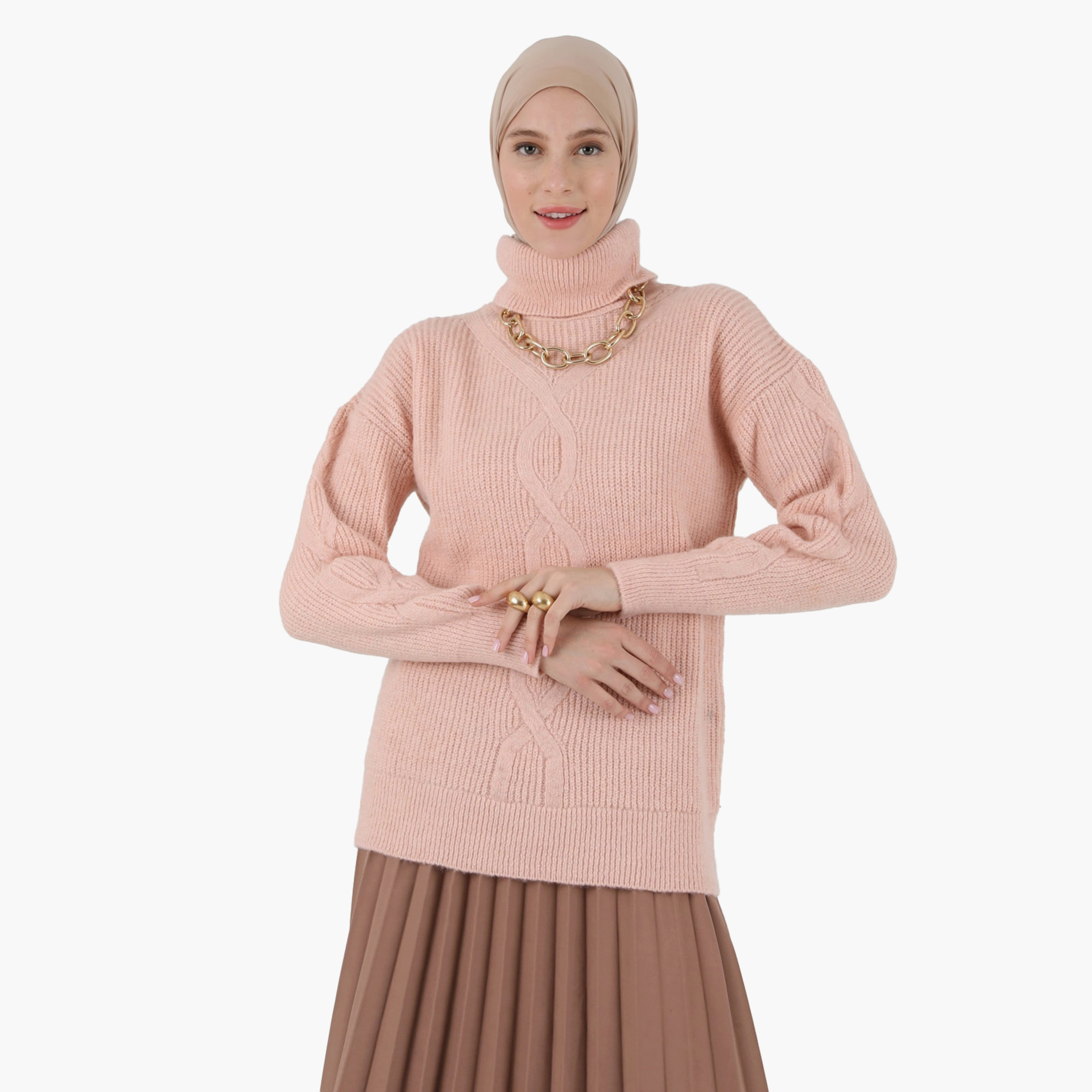 تونيك منسوج مضلع بياقة سلحفاة من مودانيسا-women-clothing-shirtsandblouses-blouses-image-3