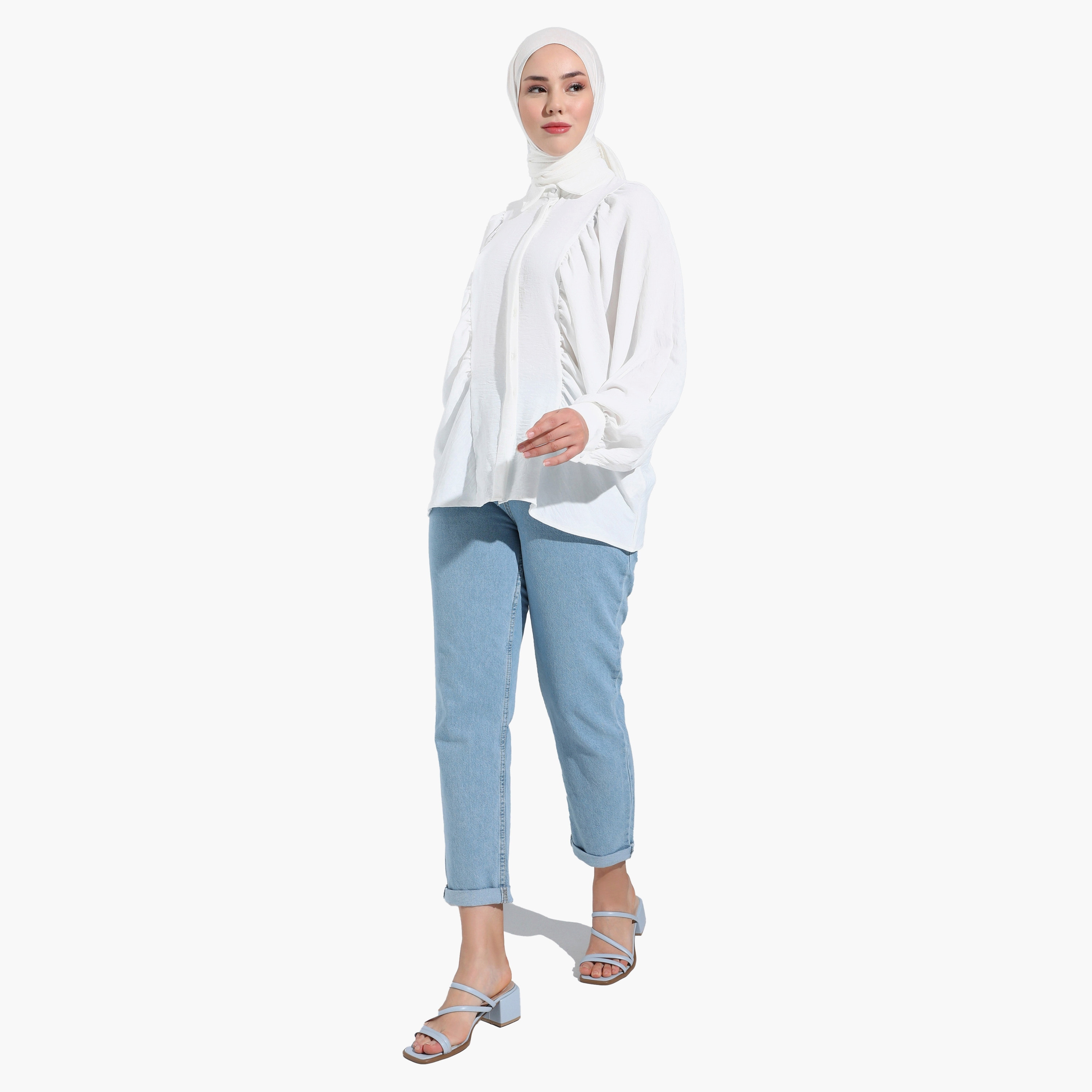 قميص سادة بياقة قميص وأكمام طويلة مع إغلاق الزر من مودانيشا-women-clothing-shirtsandblouses-blouses-image-2