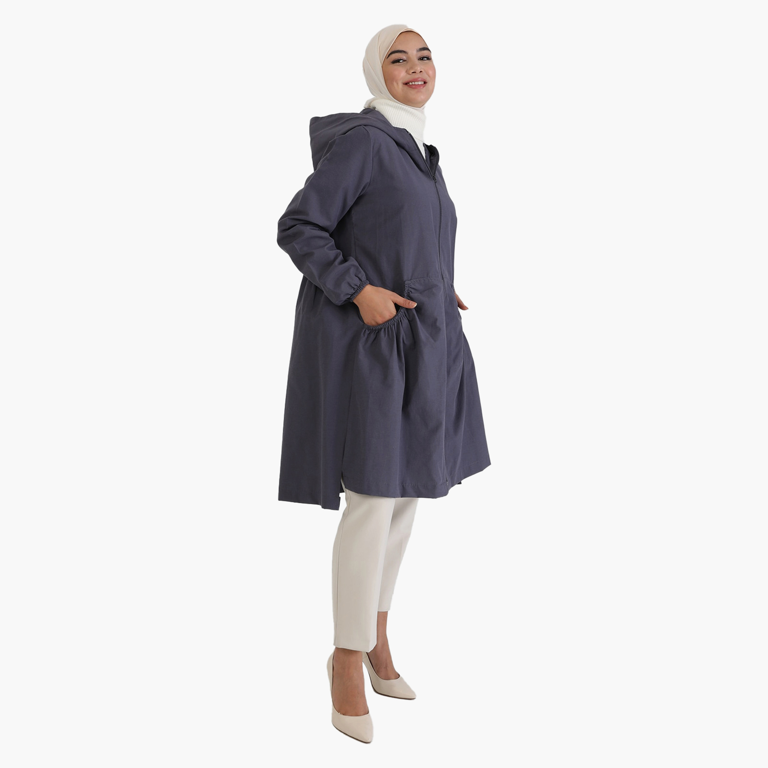 سترة سادة بغطاء رأس وسحاب مع جيب كنغر منفصل من مودانيسا-women-clothing-coatsandjackets-jackets-image-2