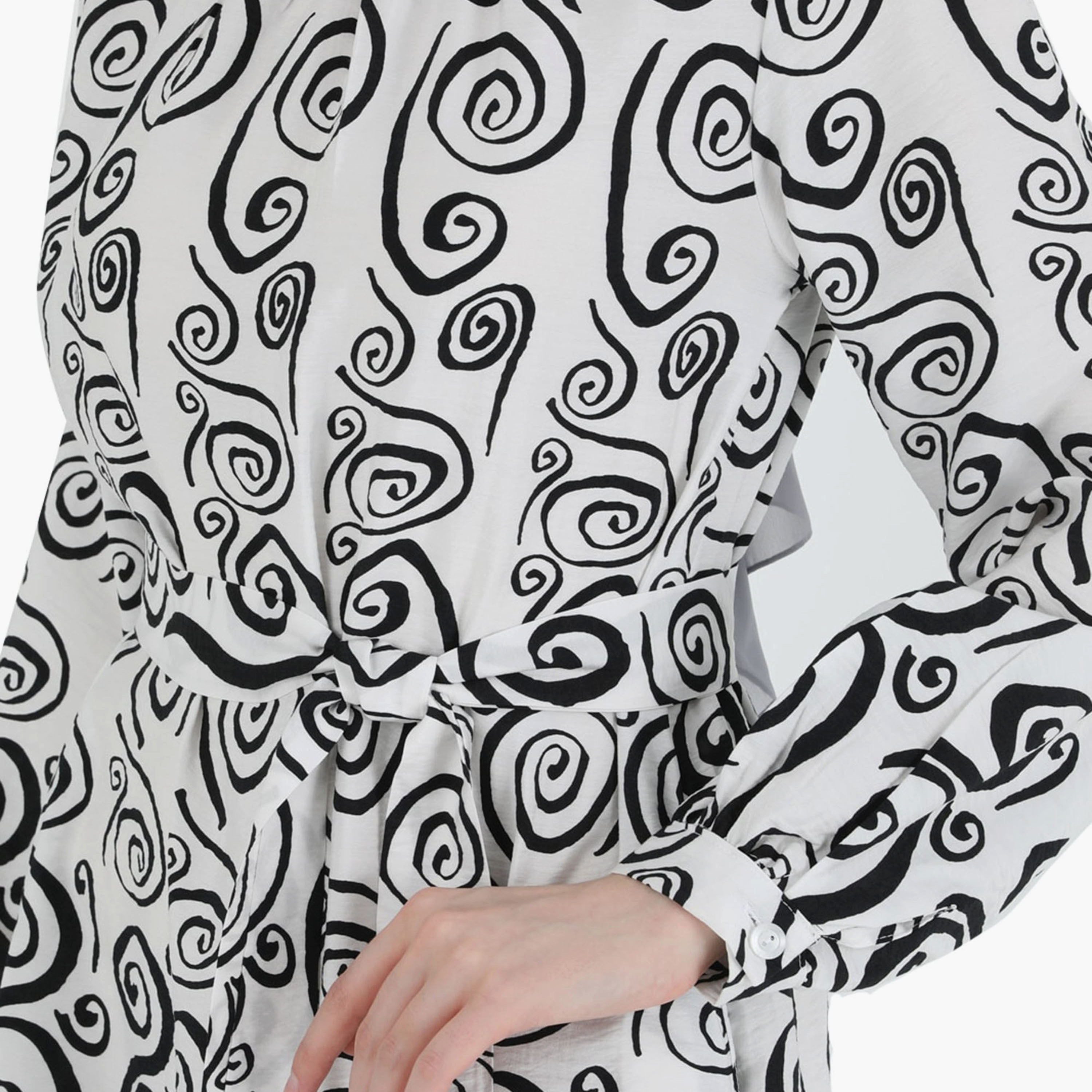 Modanisa Printed Crew Neck Tie Belt Modest Dress-women-clothing-dresses-image-4