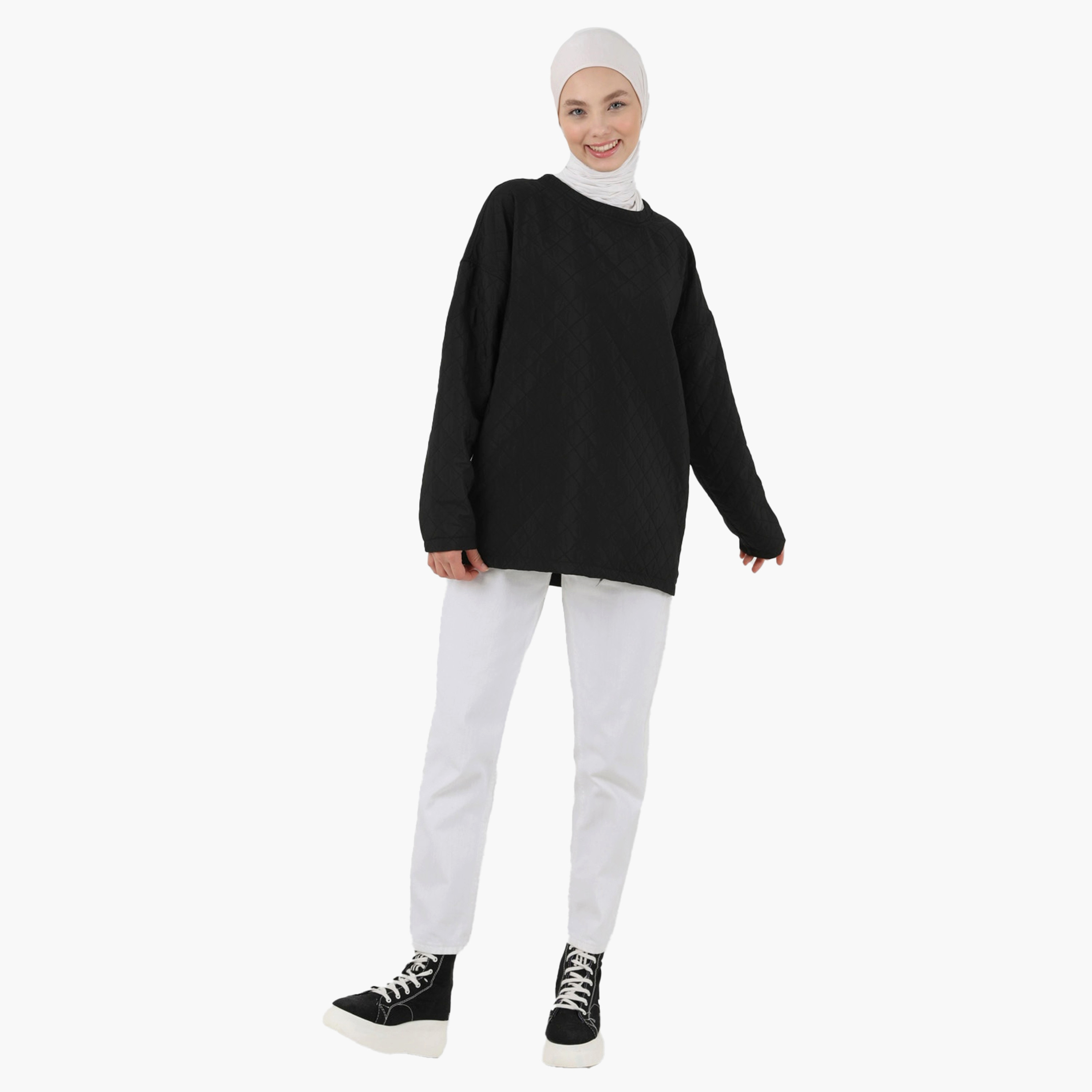 Modanisa Quilted Round Neck Long Sleeves Tunic-women-clothing-shirtsandblouses-blouses-image-2