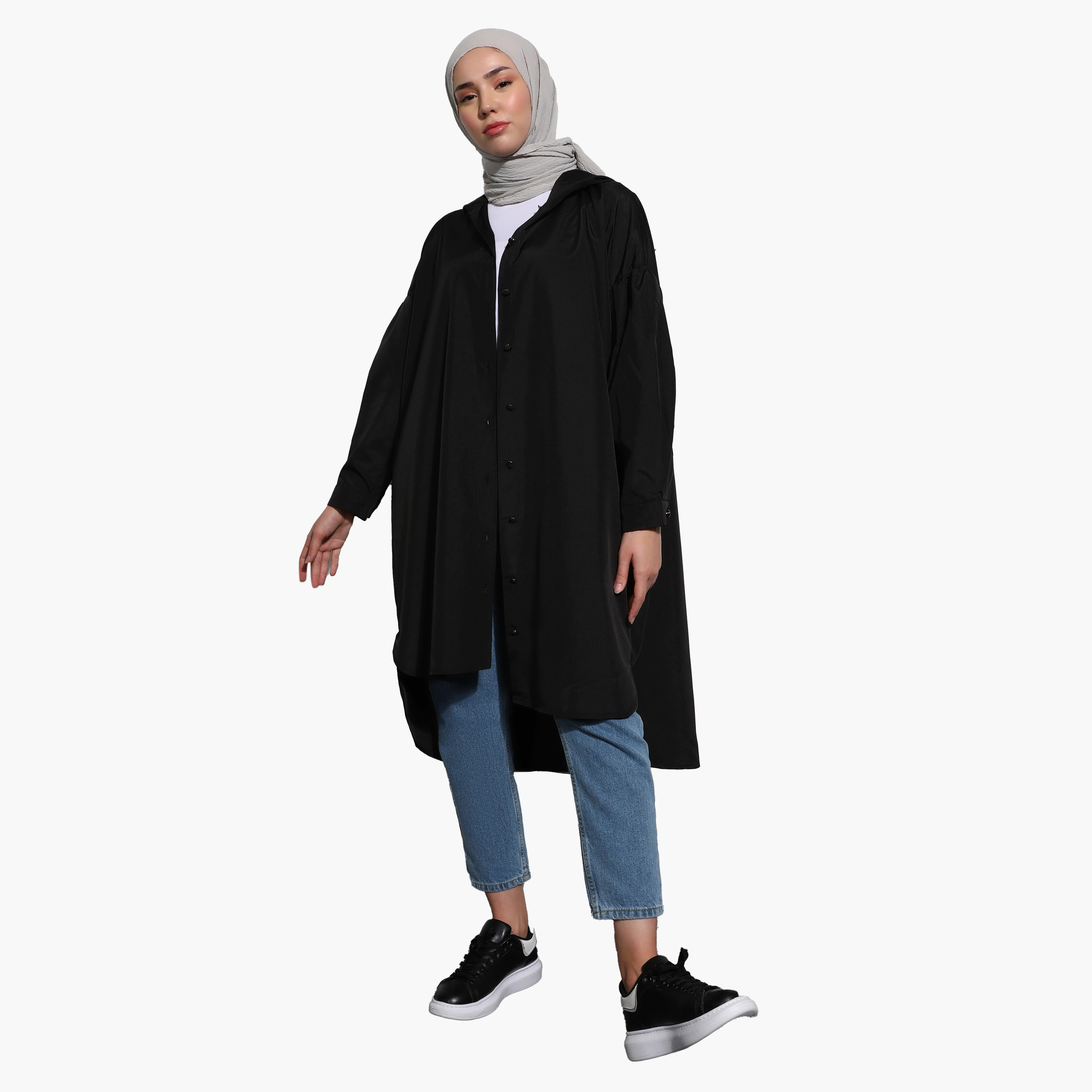 معطف علوي سادة بغطاء للرأس وإغلاق بزر من مودانيسا-women-winterwear-coatsandjackets-coats-image-1