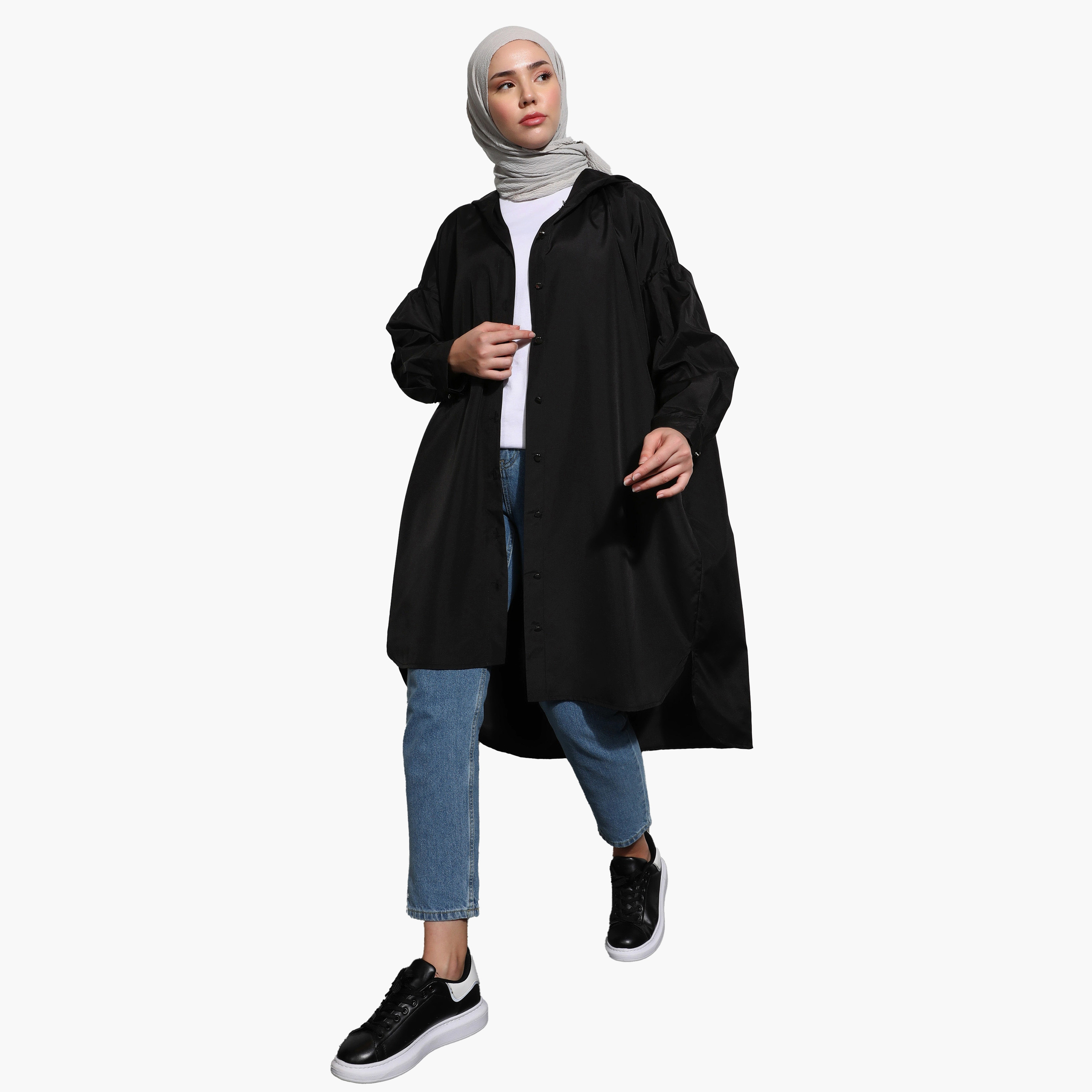 معطف علوي سادة بغطاء للرأس وإغلاق بزر من مودانيسا-women-winterwear-coatsandjackets-coats-image-2
