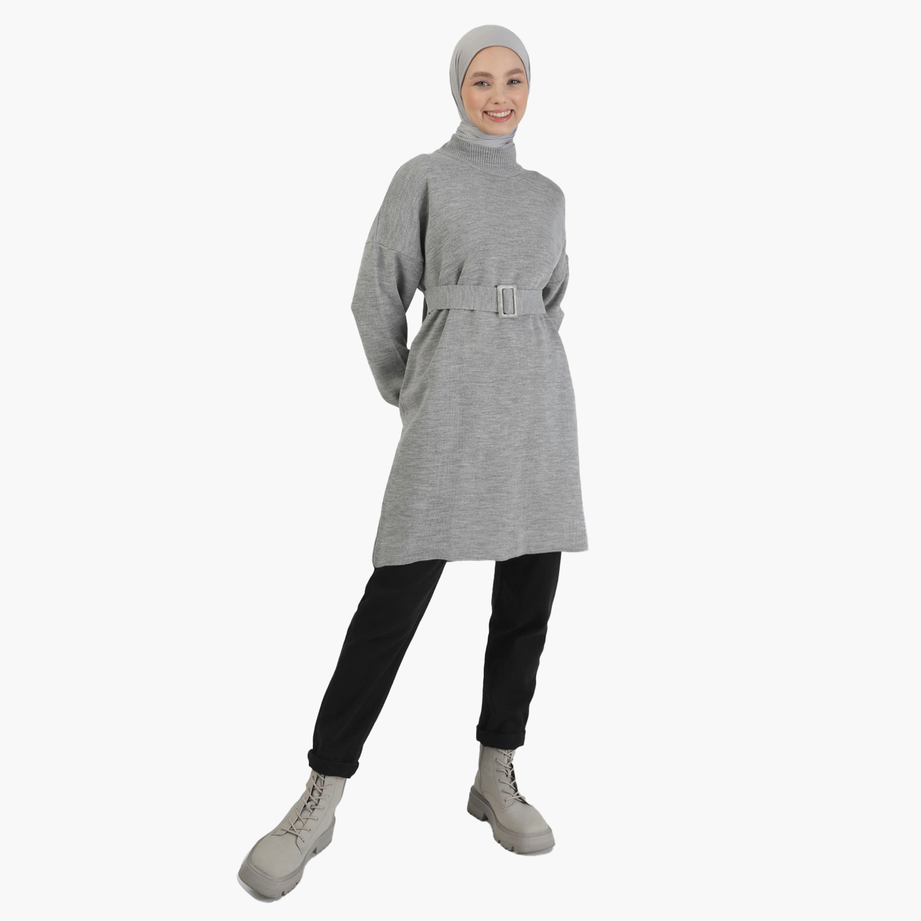Modanisa High Neck Belted Knit Tunic-women-clothing-shirtsandblouses-blouses-image-2