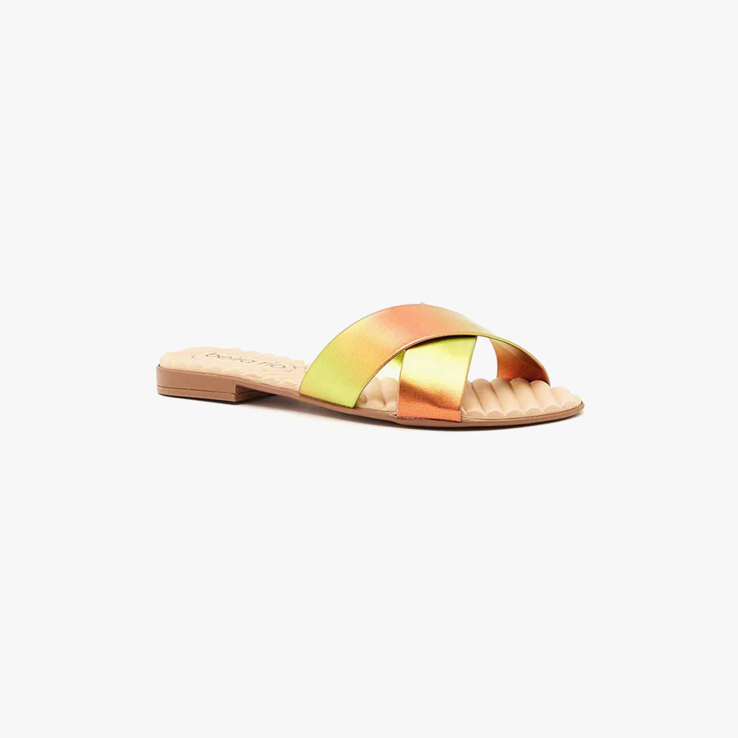 Beira Rio by Geoomnii  Women's Metallic Flat Slide Sandals | 8350-203-24876       -women-shoes-sandals-flats-image-4
