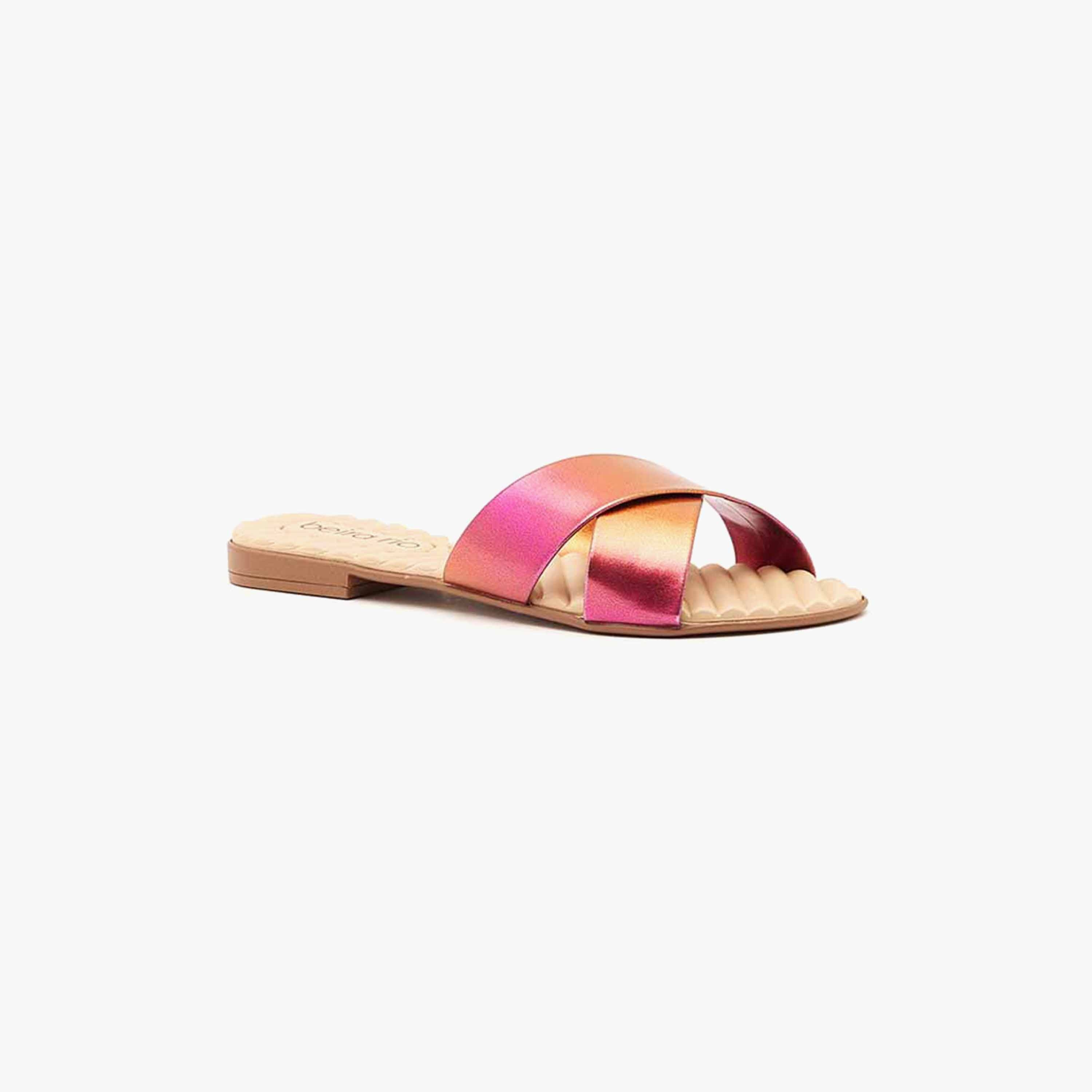 Beira Rio by Geoomnii  Women's Metallic Flat Slide Sandals | 8350-203-24876       -women-shoes-sandals-flats-image-1