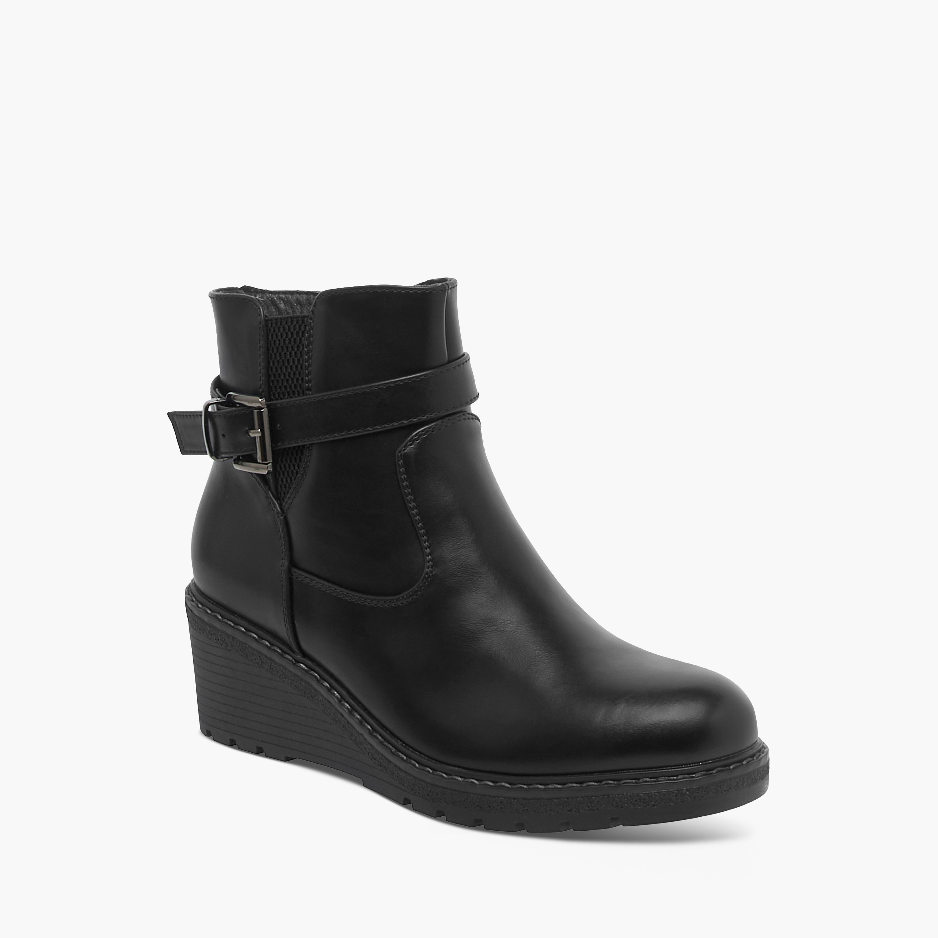 بوت بطول الكاحل سادة بإبزيم وكعب ويدج للنساء من سيليست-women-shoes-boots-image-2