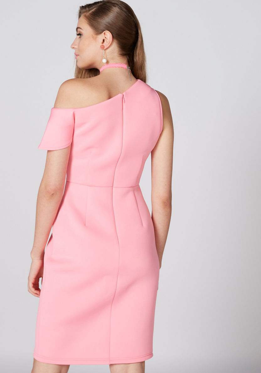 One Shoulder Midi Dress with Zip Closure-Dresses-image-1