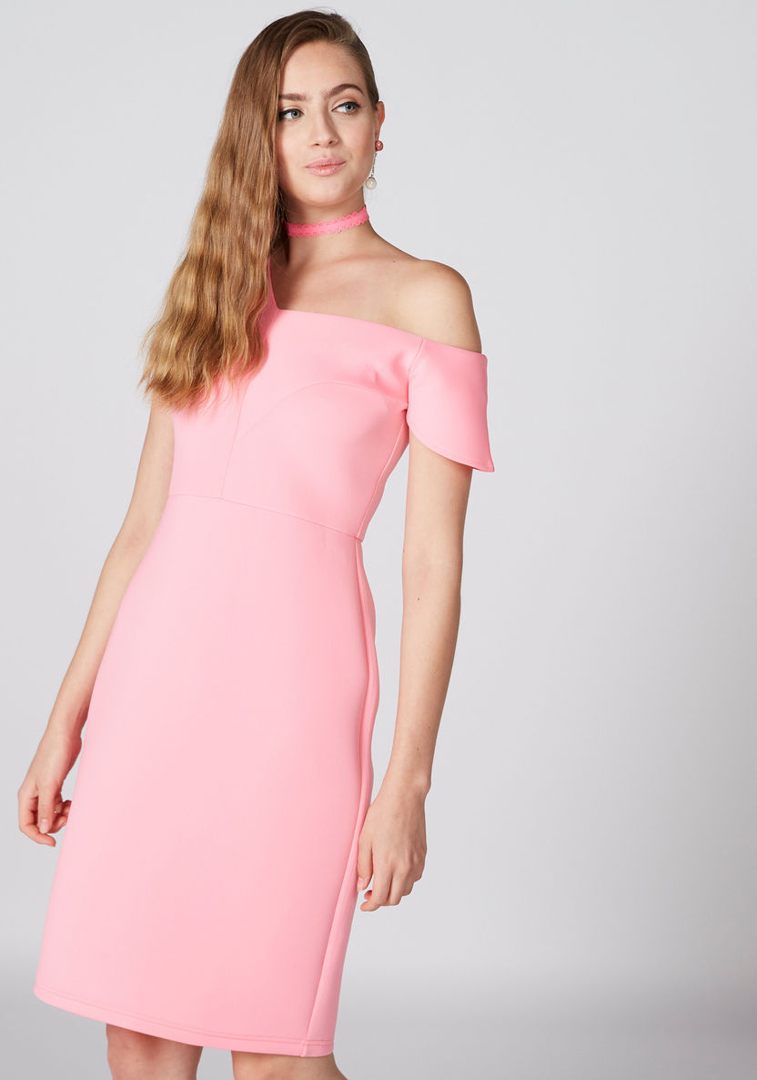 One Shoulder Midi Dress with Zip Closure-Dresses-image-2
