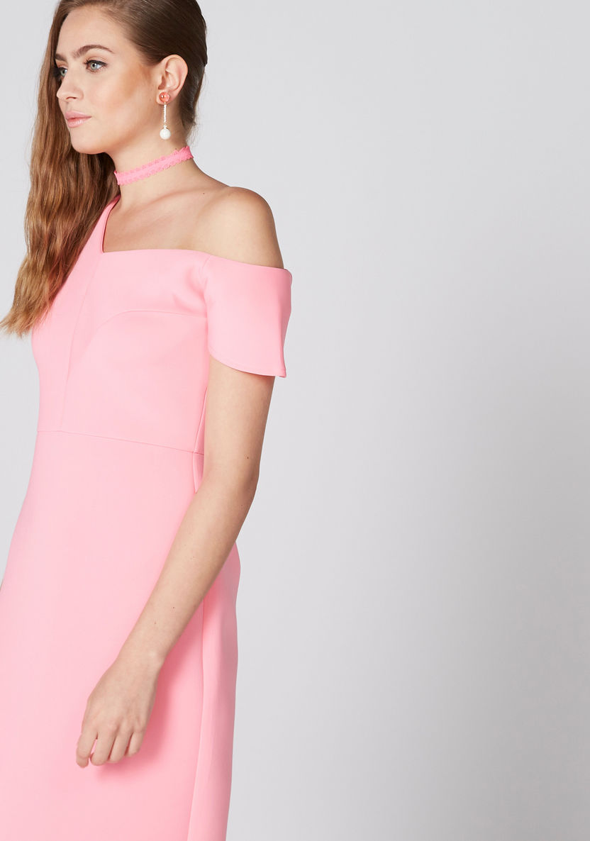 One Shoulder Midi Dress with Zip Closure-Dresses-image-3
