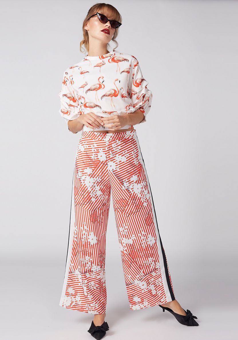 Flamingo Printed Top with Zip Closure and Tie Ups-Shirts and Blouses-image-3