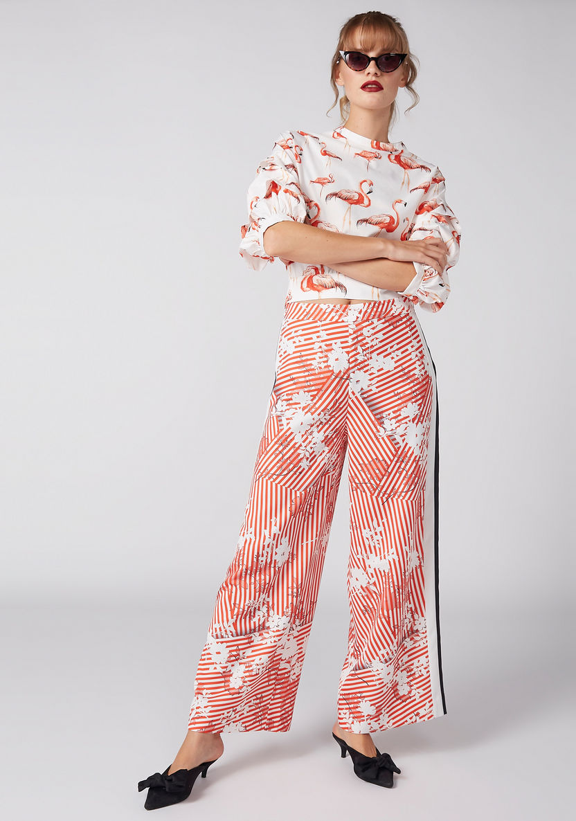 Flamingo Printed Top with Zip Closure and Tie Ups-Shirts and Blouses-image-4
