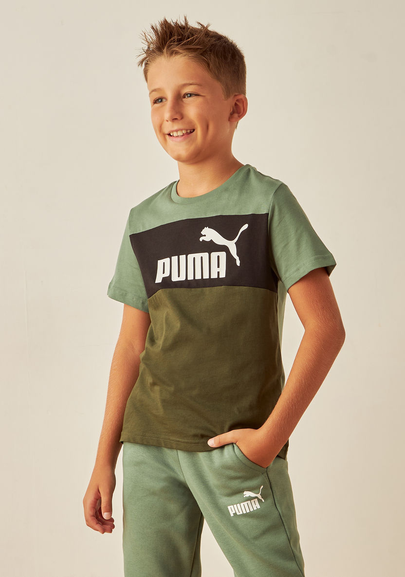 PUMA Logo Print Colorblock T-shirt with Short Sleeves and Crew Neck-Tops-image-0