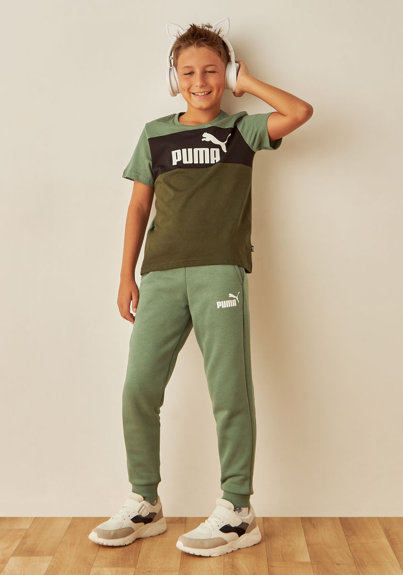 PUMA Logo Print Colorblock T-shirt with Short Sleeves and Crew Neck-Tops-image-1