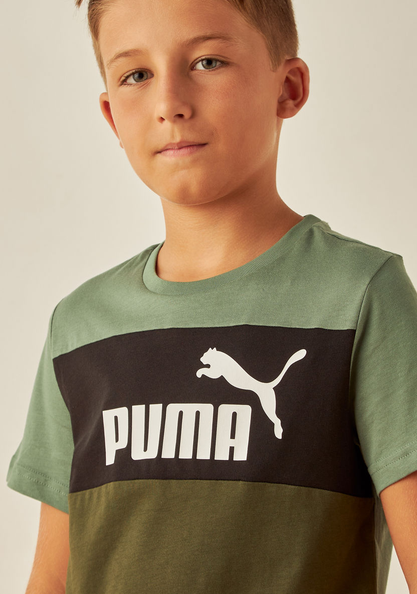 PUMA Logo Print Colorblock T-shirt with Short Sleeves and Crew Neck-Tops-image-3