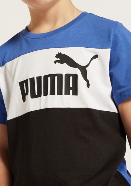 PUMA Logo Print Colourblock Round Neck T-shirt with Short Sleeves-T Shirts-image-2