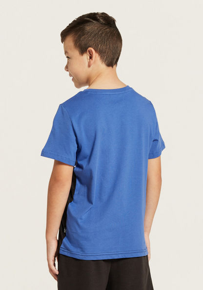 PUMA Logo Print Colourblock Round Neck T-shirt with Short Sleeves-T Shirts-image-3